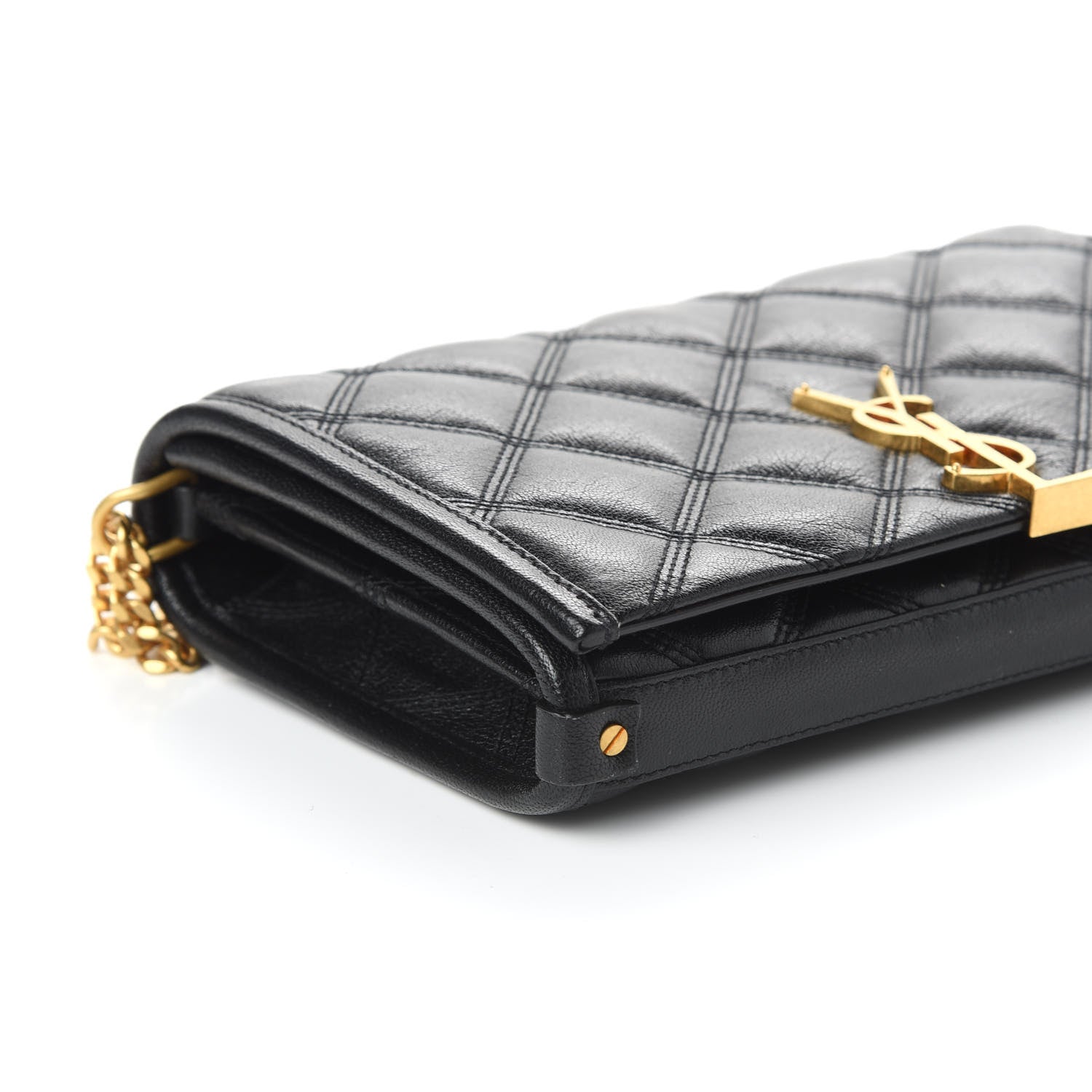 Saint Laurent Lambskin Diamond Quilted Becky Chain Wallet Black 6 of 10