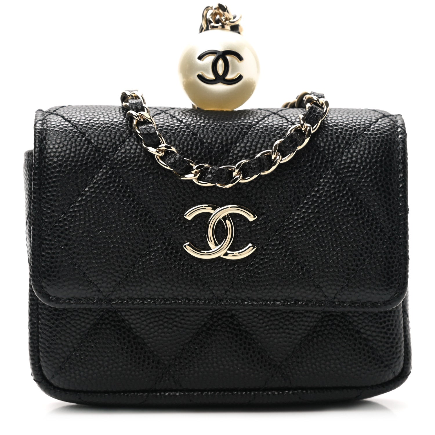 Chanel Caviar Quilted Pearl Card Holder On Chain Black 1 of 8