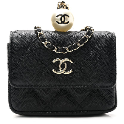 Chanel Caviar Quilted Pearl Card Holder On Chain Black 1 of 8