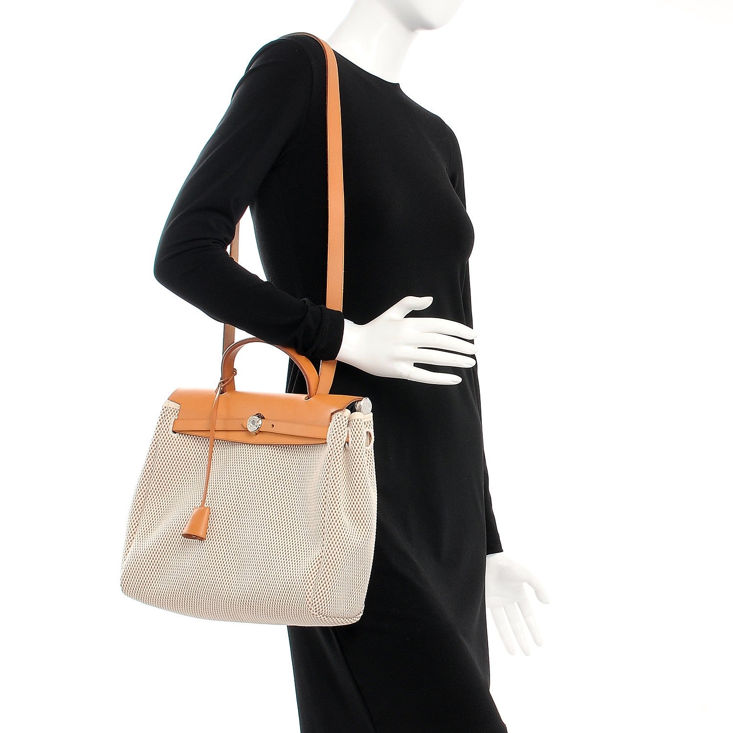 Hermes Toile Vache Calfskin Herbag 30 PM Black Natural 2 of 13