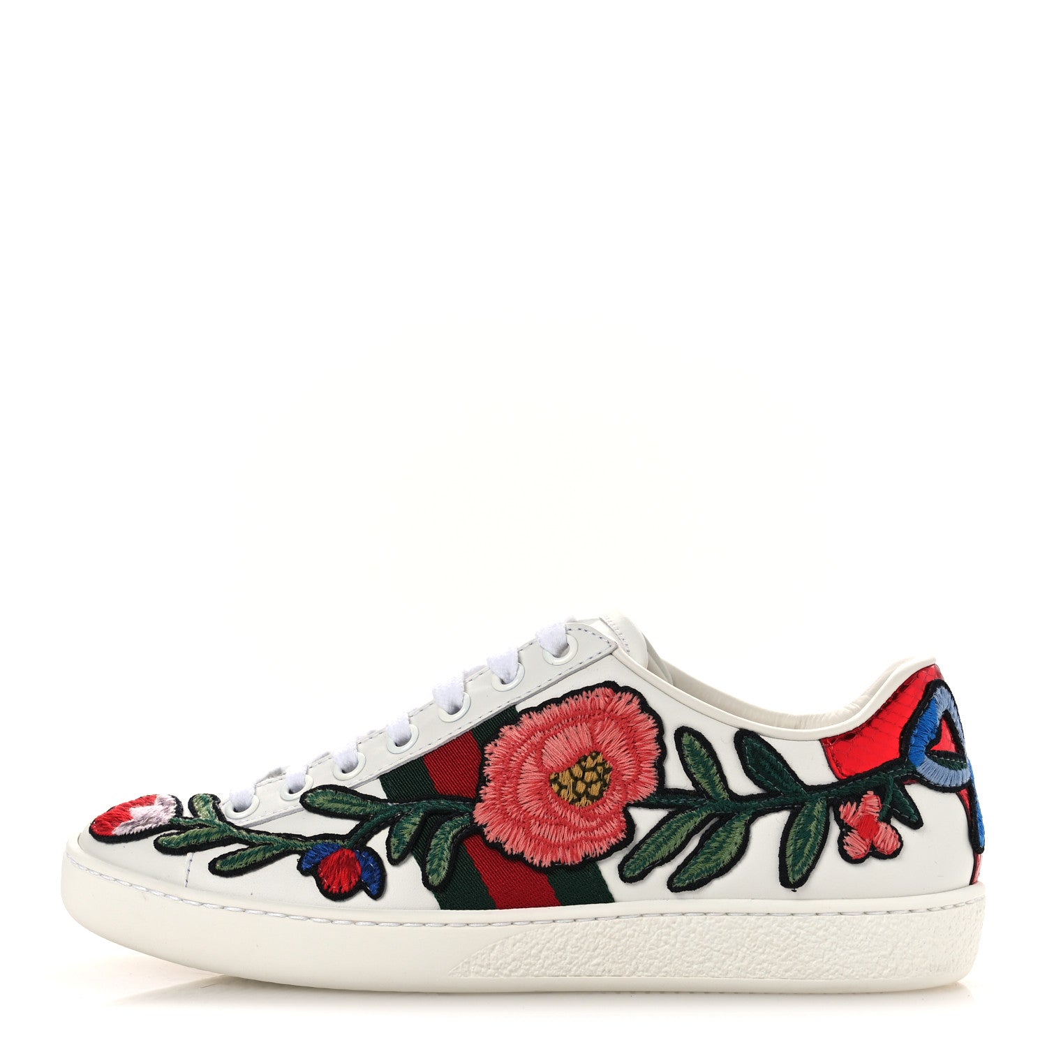 Gucci Calfskin Web Floral Embroidered Womens Ace Sneakers 35 White 1 of 11