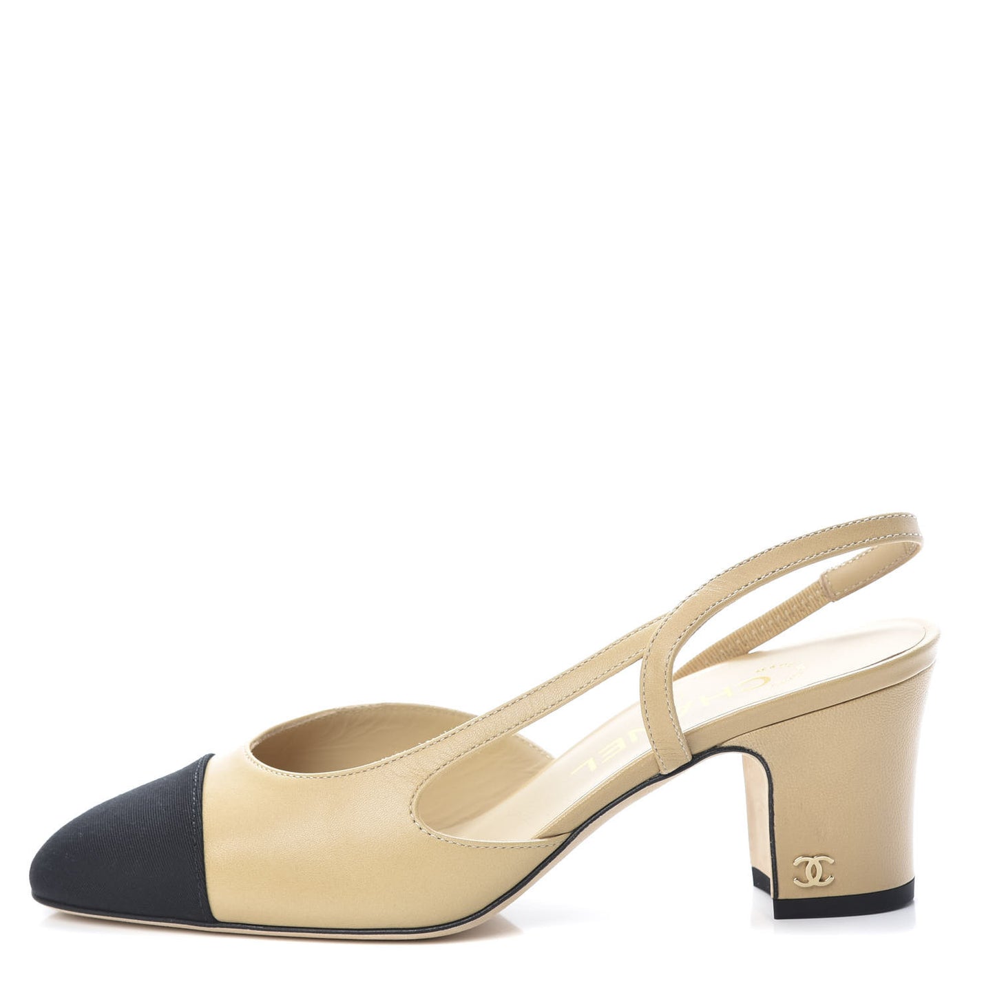 Goatskin Grosgrain Cap Toe CC Slingback Pumps 36 Beige Black