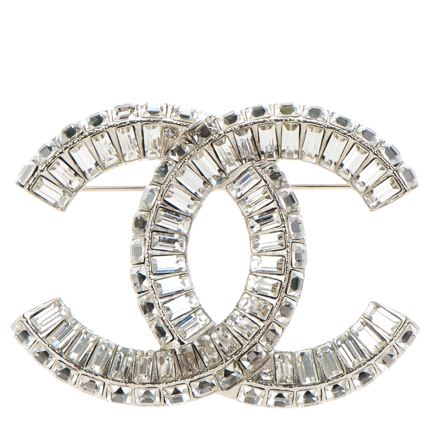 Chanel Baguette Crystal CC Brooch Silver 1 of 5