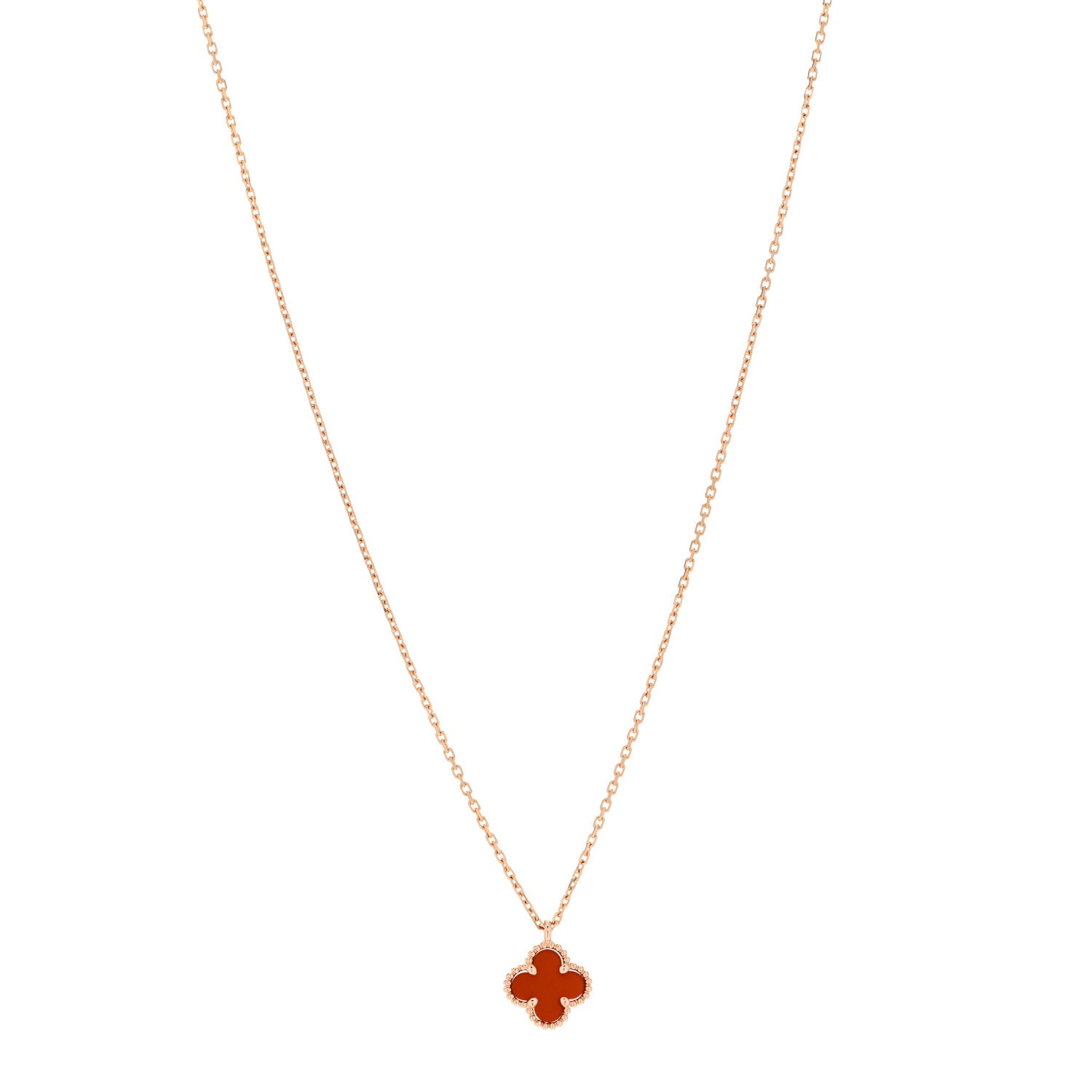 Van Cleef & Arpels 18K Rose Gold Carnelian Sweet Alhambra Pendant Necklace 1 of 5