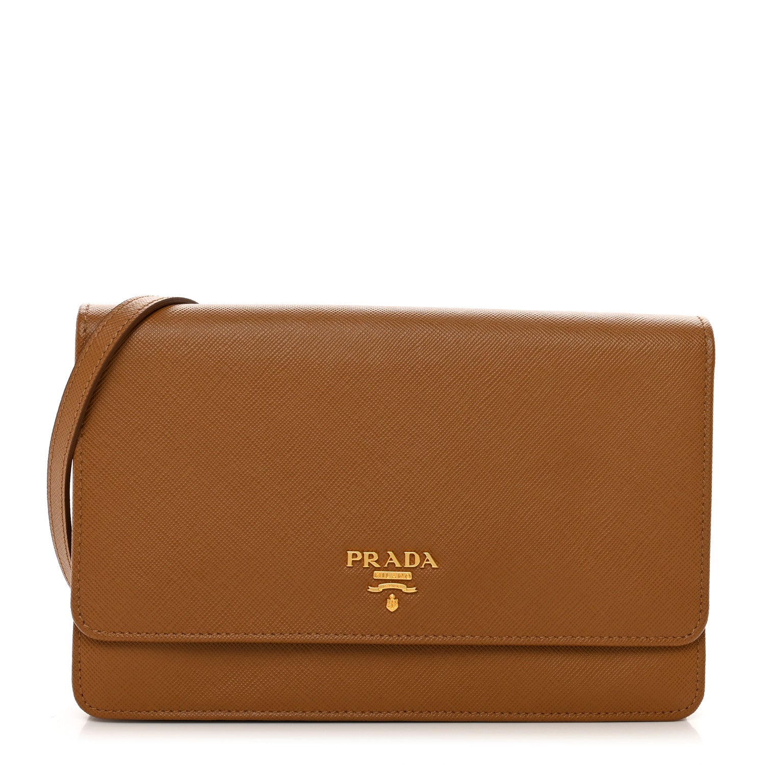 Prada Saffiano Metal Flap Wallet With Strap Caramel 1 of 11