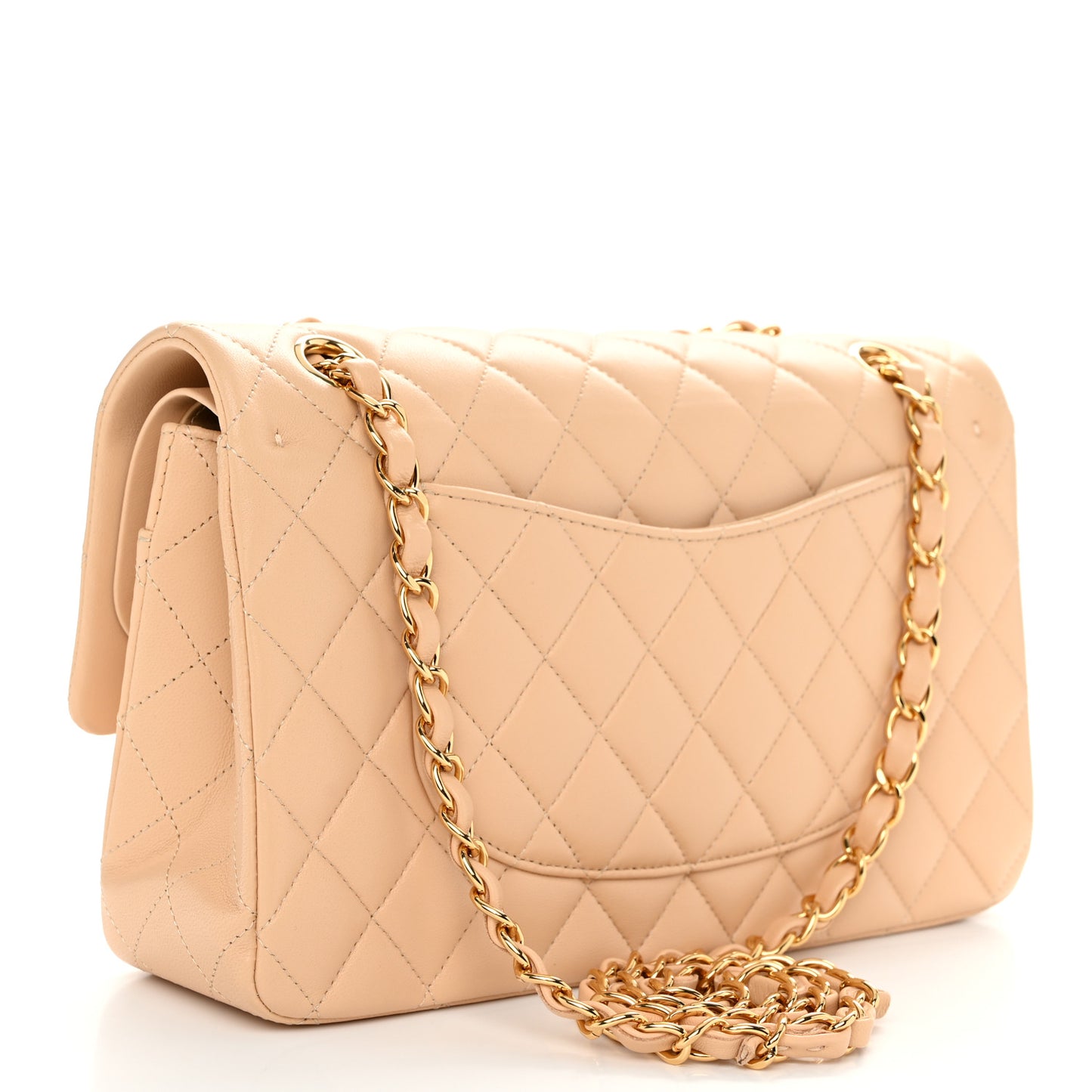 Lambskin Quilted Medium Double Flap Beige