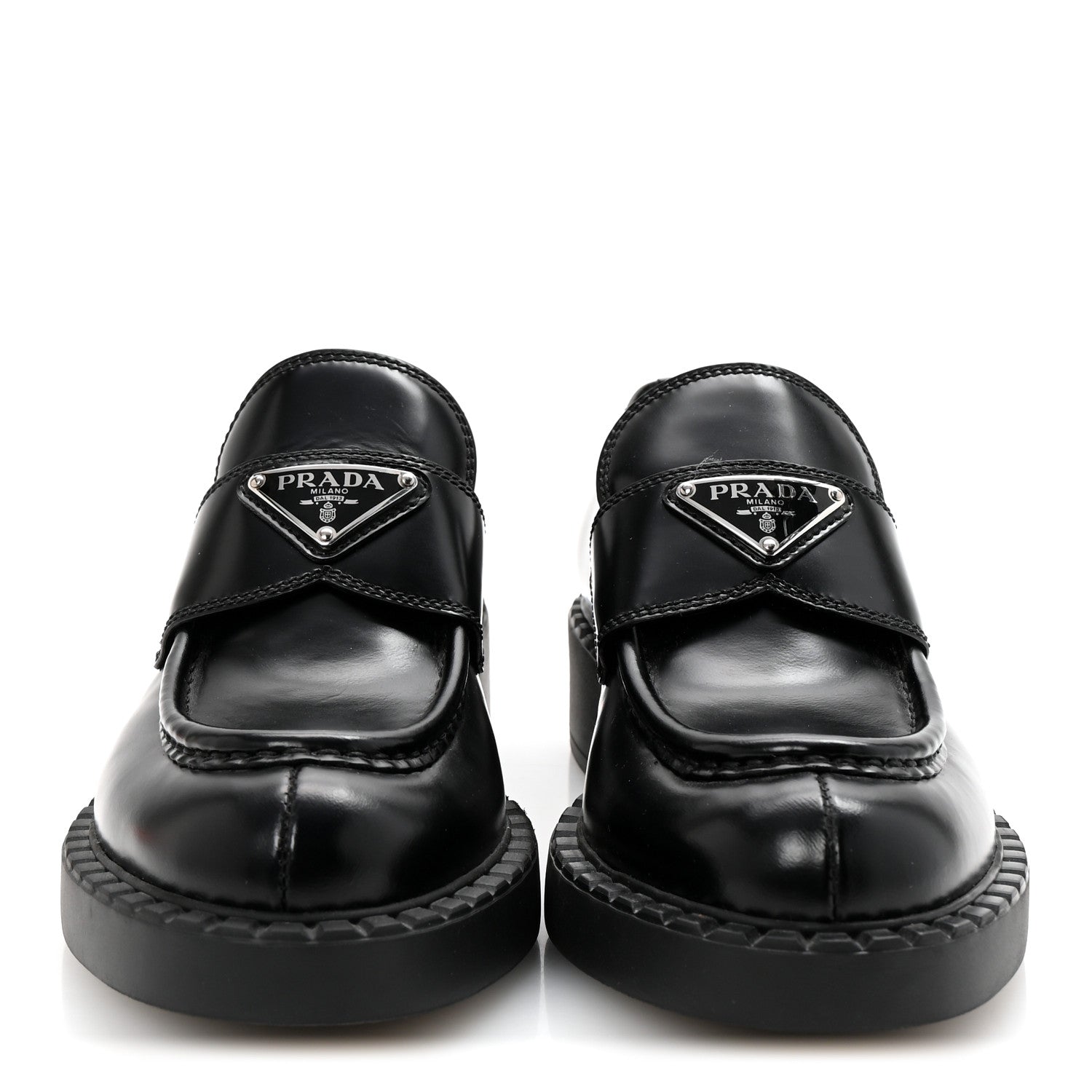 Prada Spazzolato Metal Triangle Logo 50mm Loafers 36.5 Black 3 of 10