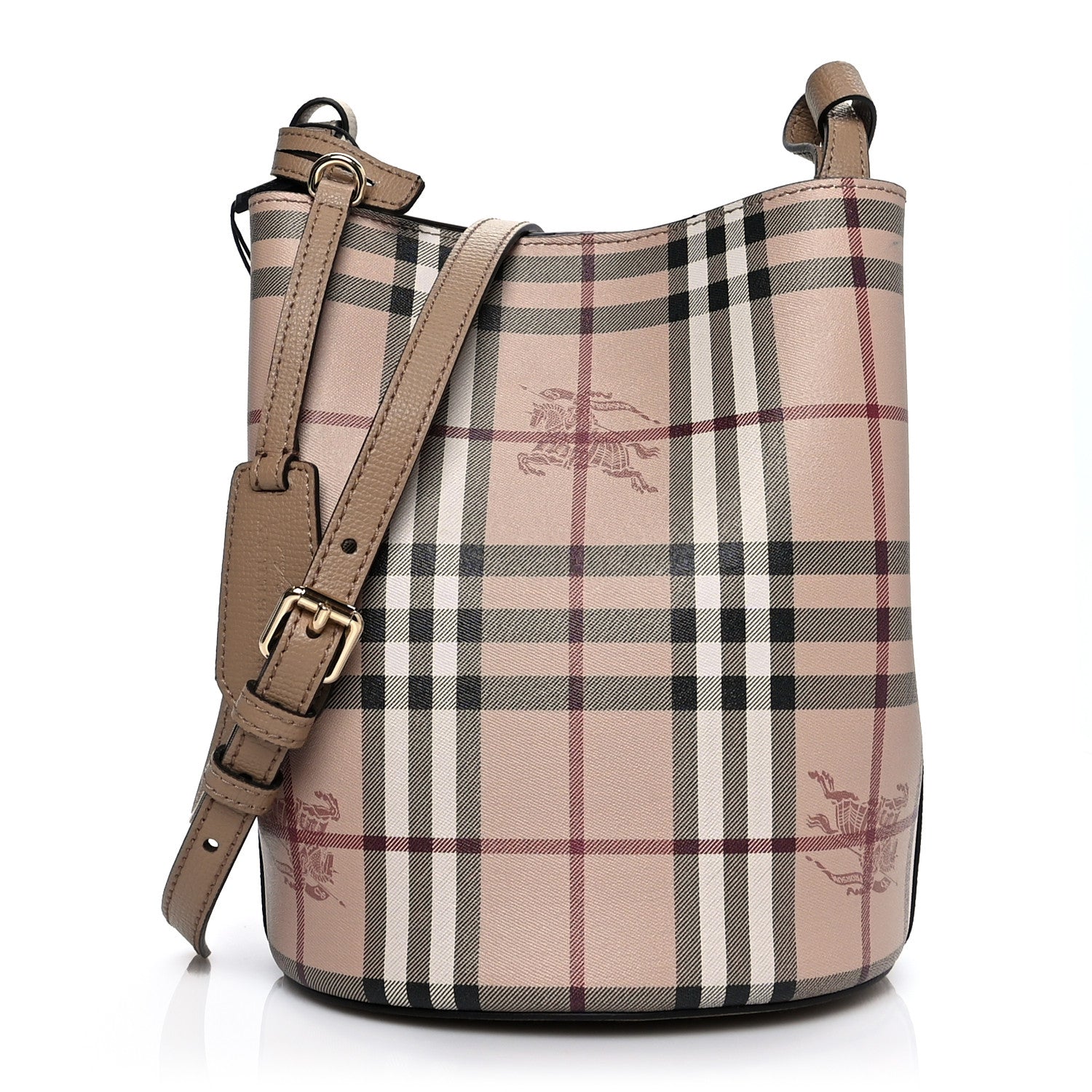 Burberry Haymarket Check Colours Small Lorne Bucket Crossbody Camel 1 of 9