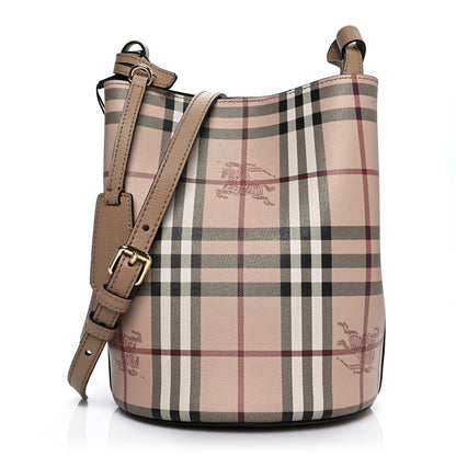 Burberry Haymarket Check Colours Small Lorne Bucket Crossbody Camel 1 of 9
