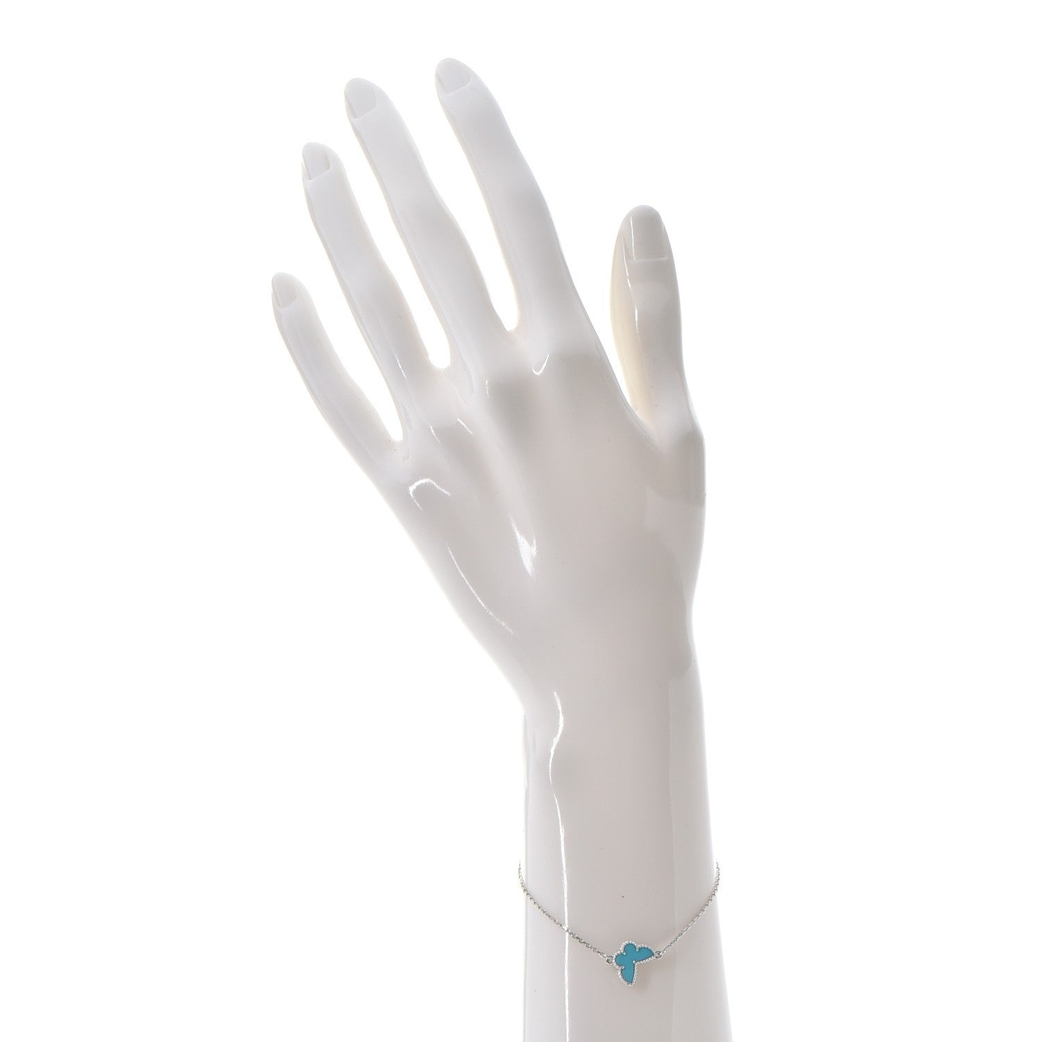 Van Cleef & Arpels 18K White Gold Turquoise Sweet Alhambra Butterfly Bracelet 2 of 8