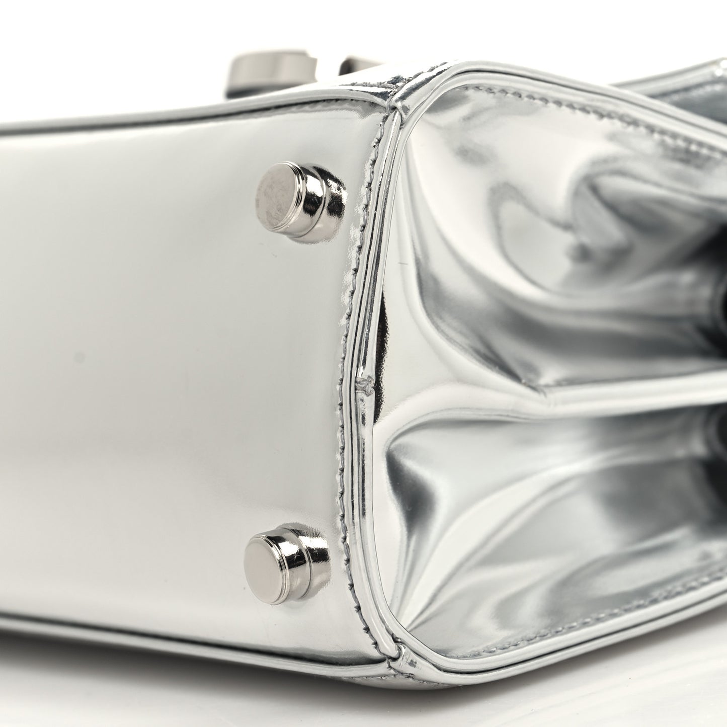 Metallic Calfskin Small Iconic Top Handle Bag Argento