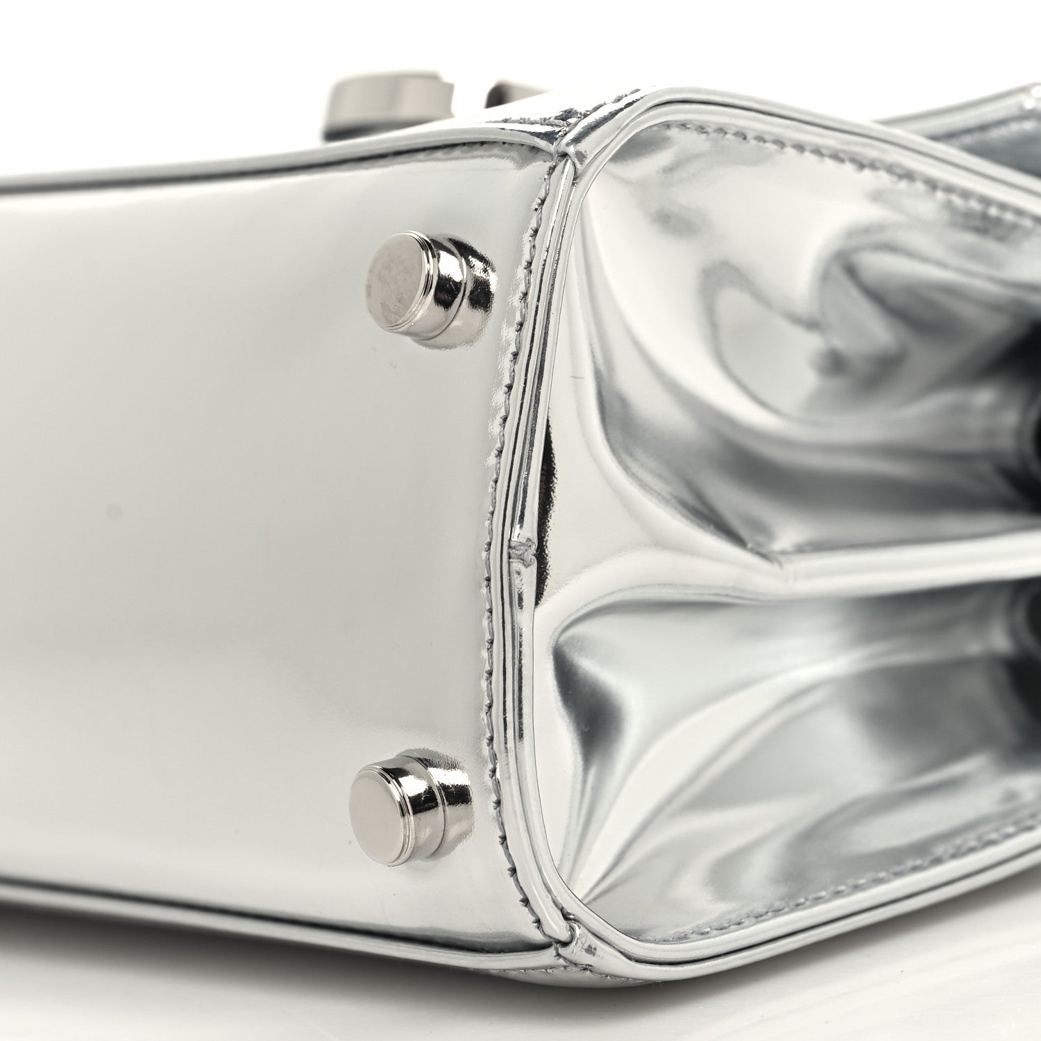 Salvatore Ferragamo Metallic Calfskin Small Iconic Top Handle Bag Argento 10 of 11