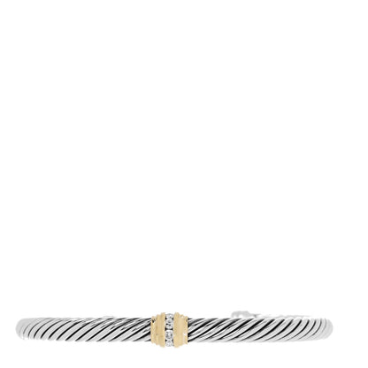 David Yurman Sterling Silver 18K Yellow Gold Diamond 5mm Cable Classics Single Station Bracelet 1 of 4