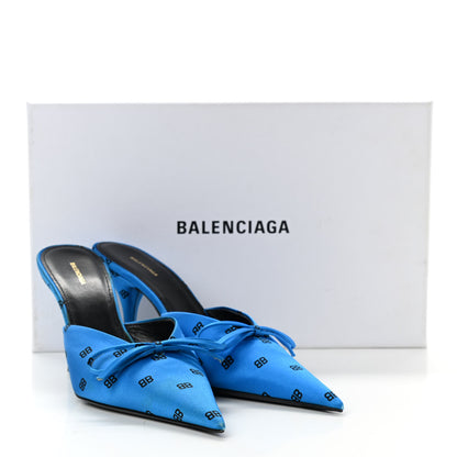 Balenciaga Crepe Satin BB Printed Knife Pointed Toe Mules 36.5 Turquoise Black 15 of 15