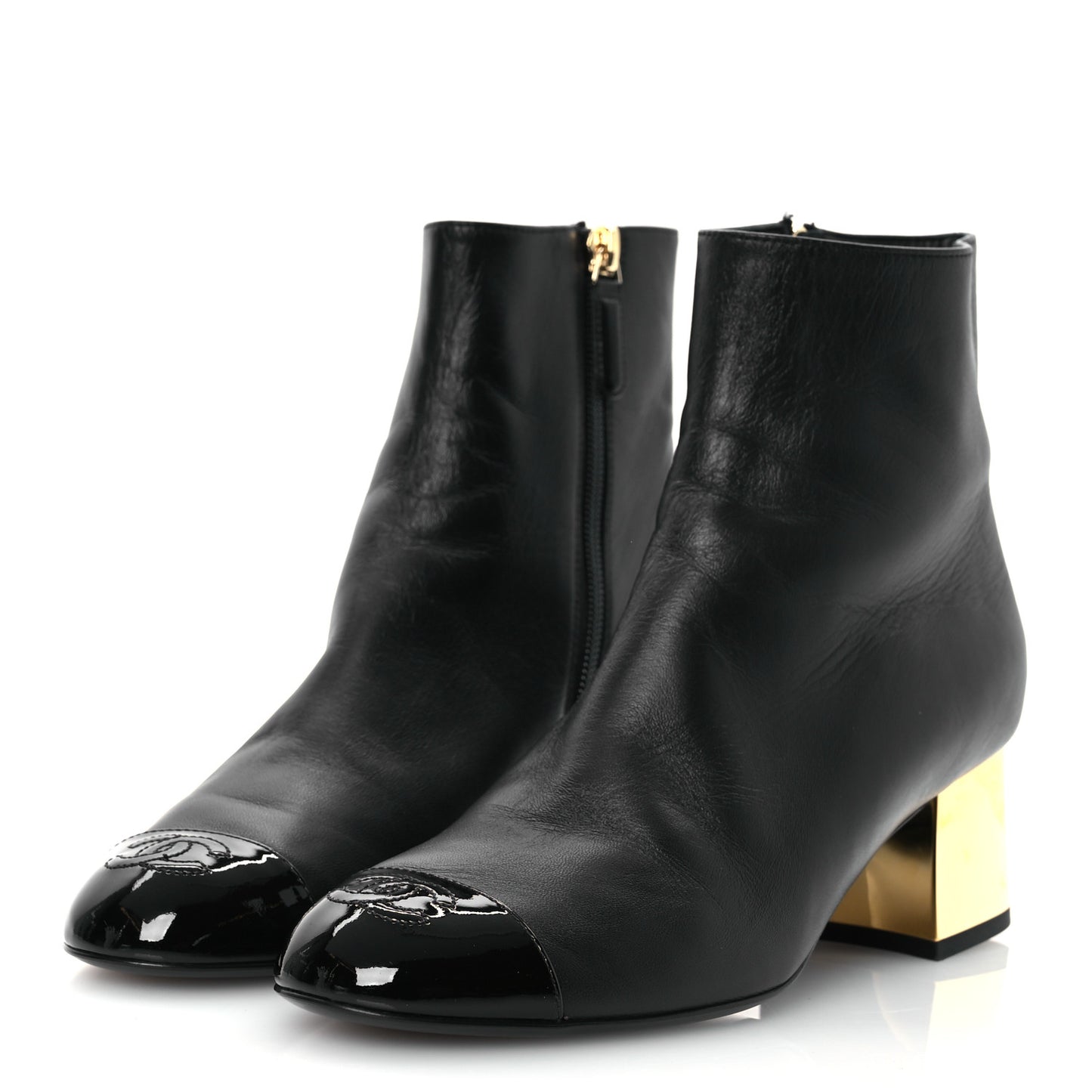 Mixed Fibers Lambskin Patent Calfskin Convertible High Boots 38 Black