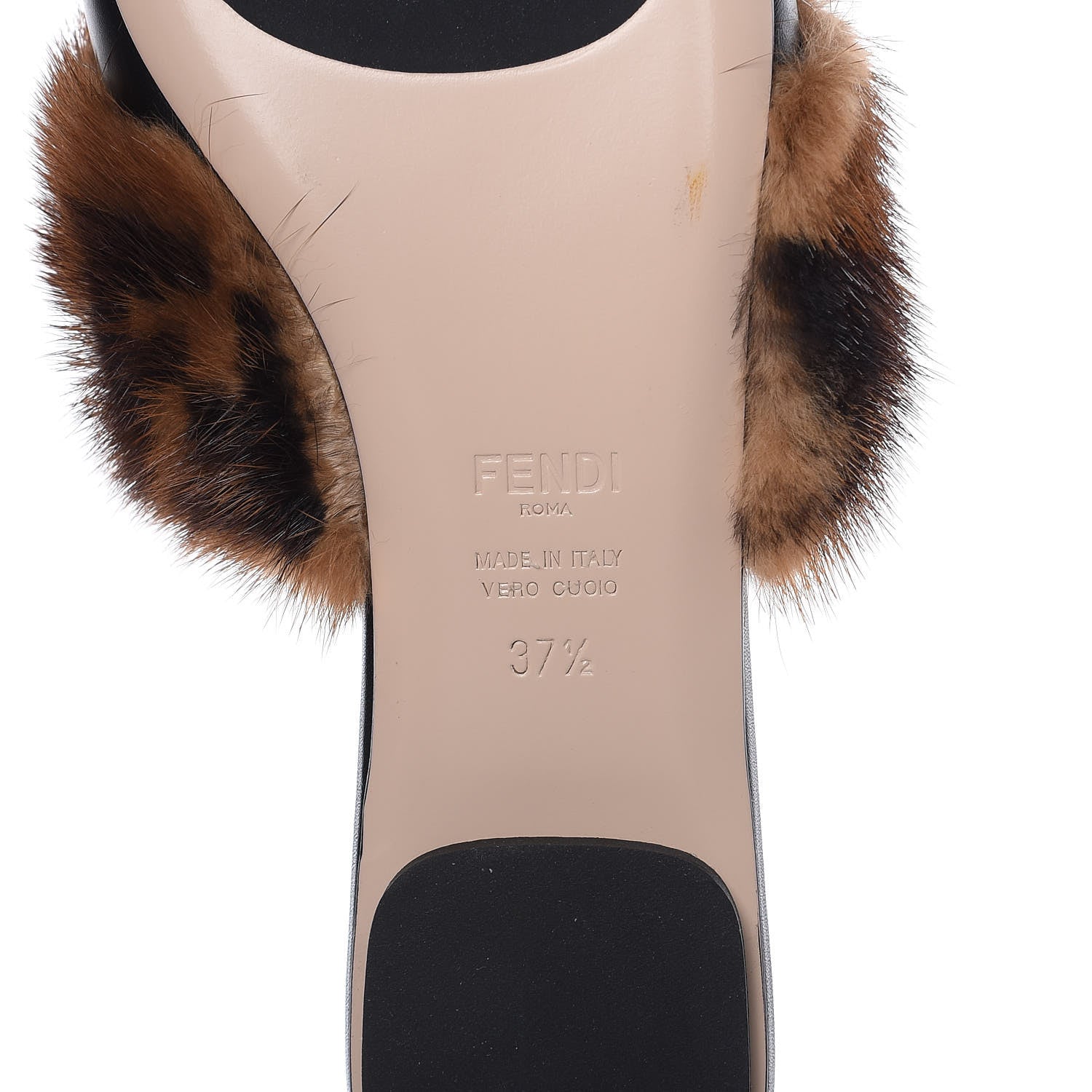 Fendi Calfskin Mink Fur FF Flat Mules 37.5 Black 6 of 11