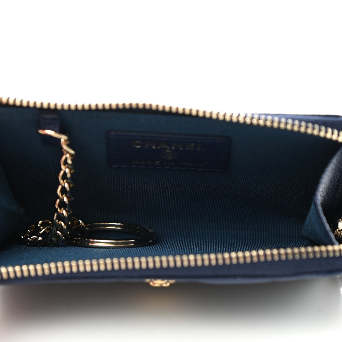 Caviar Camellia Embossed Key Holder Case Navy
