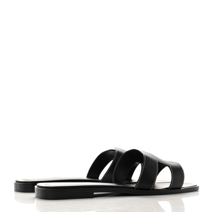 Hermes Box Calfskin Oran Sandals 38.5 Black 4 of 9