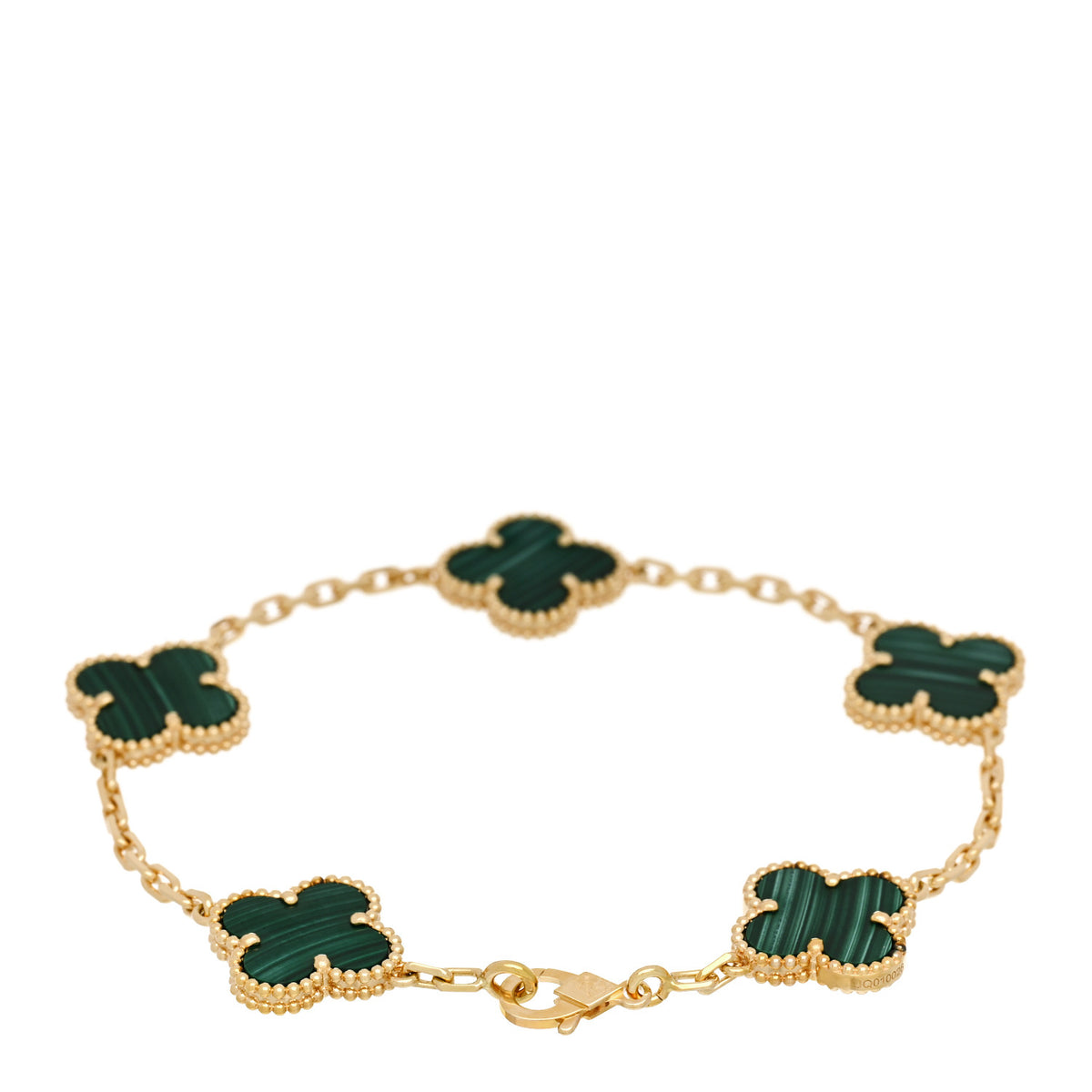Van Cleef & Arpels 18K Yellow Gold Malachite 5 Motifs Vintage Alhambra Bracelet 2 of 5