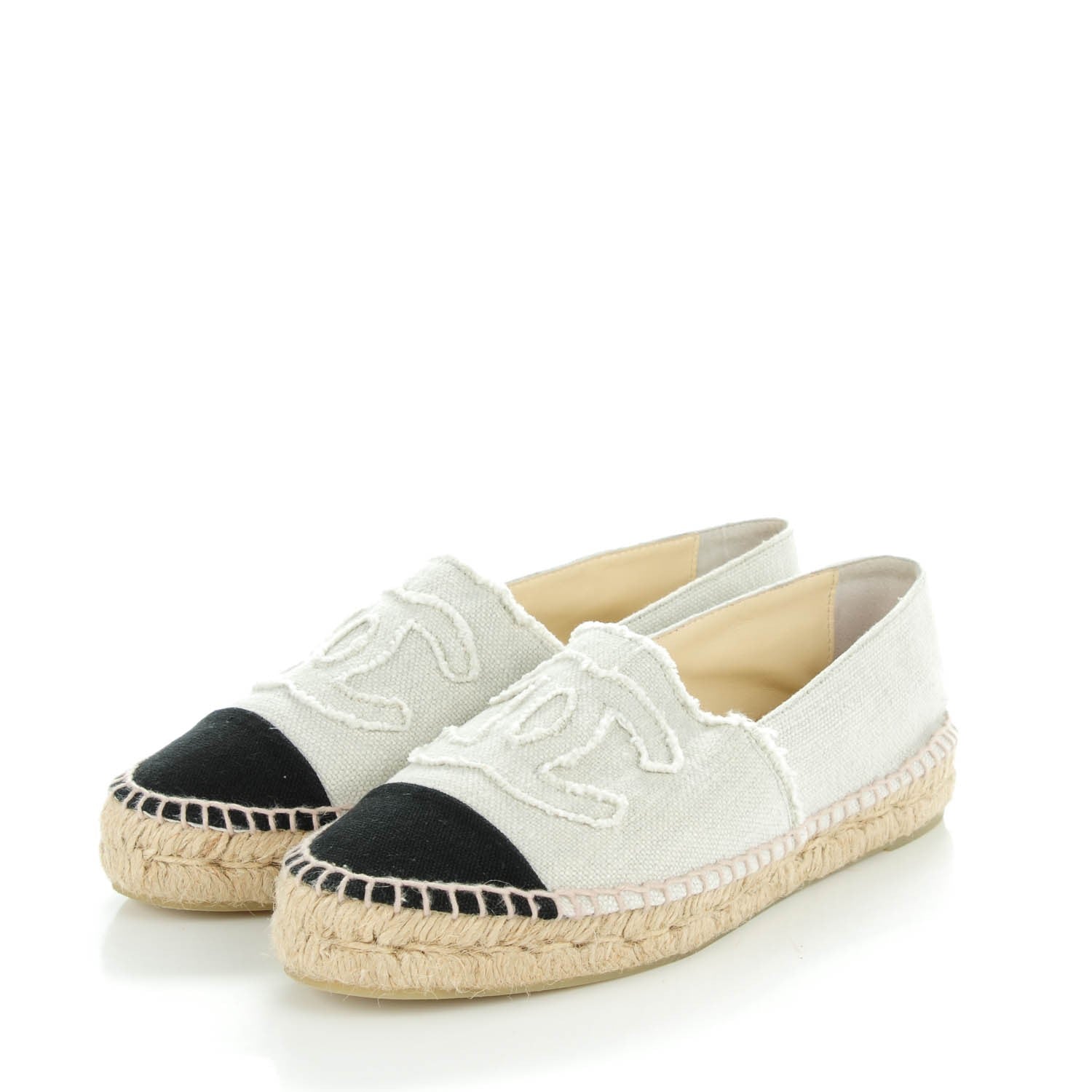 Chanel Linen CC Espadrilles 38 Beige Black 3 of 9