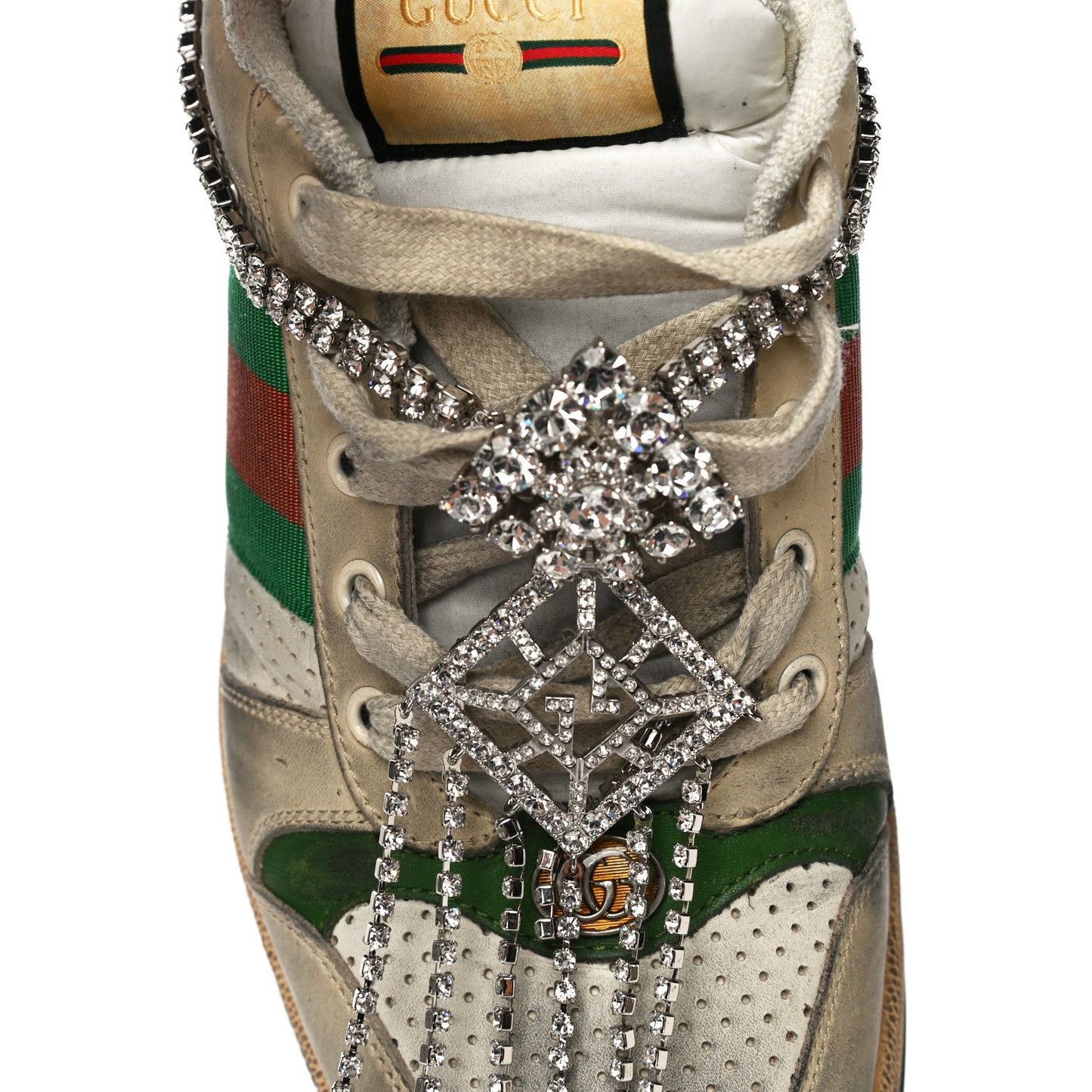 Nubuck Calfskin Web Removable Crystals Mens Screener Sneakers 9 Dusty Milk New Mystic White
