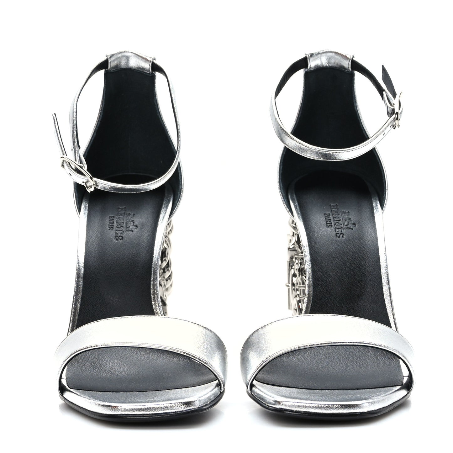 Metallic Goatskin Glam 105 Sandals 39 Gris Argente