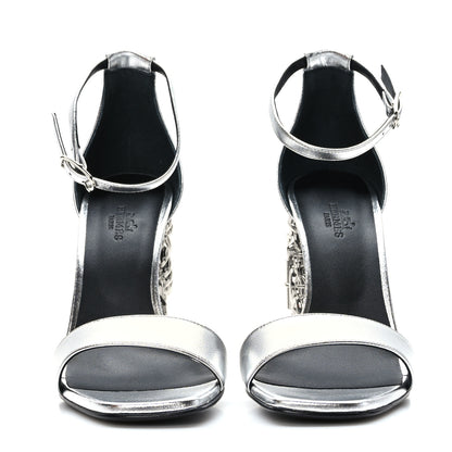Hermes Metallic Goatskin Glam 105 Sandals 39 Gris Argente 2 of 8