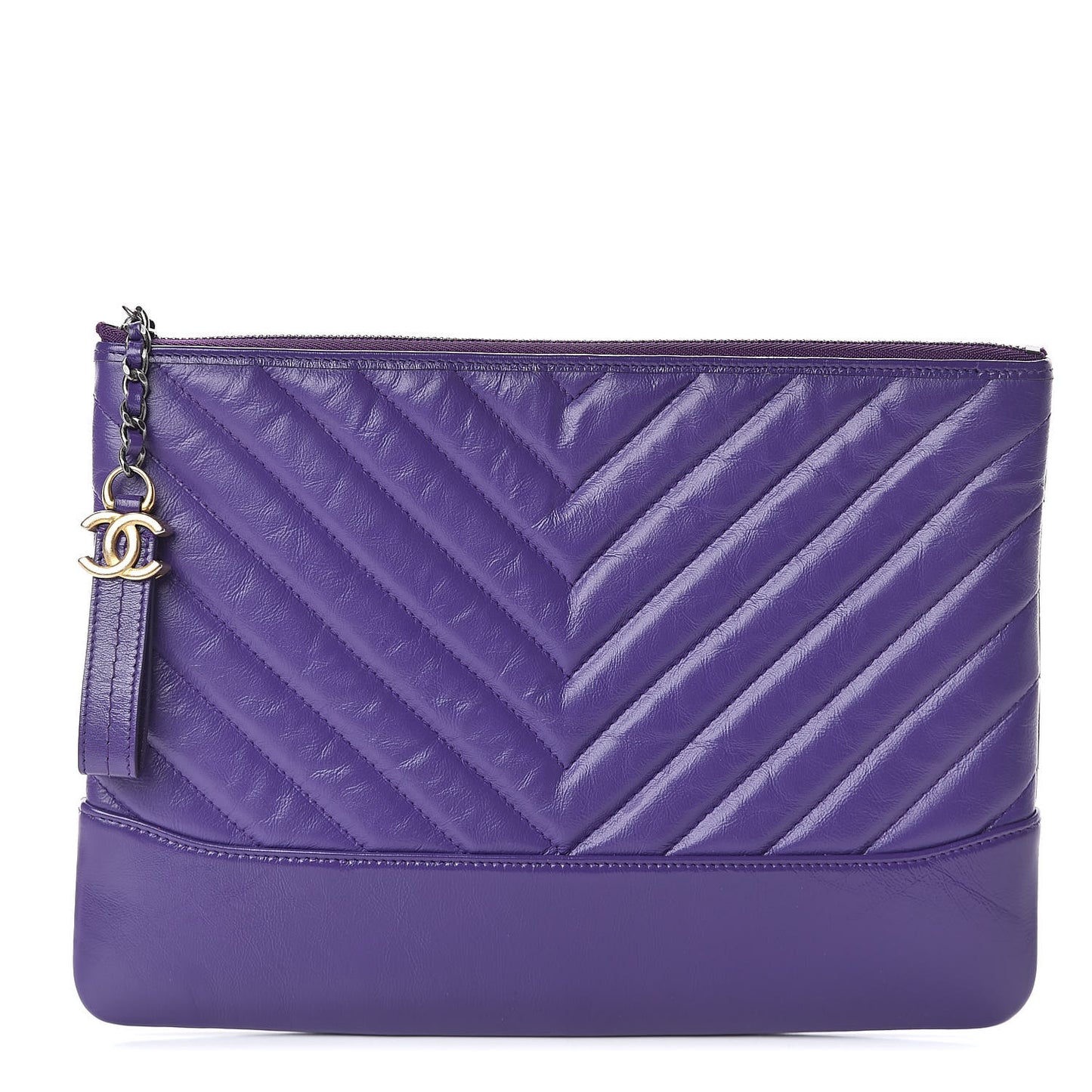 Aged Calfskin Chevron Quilted Gabrielle Cosmetic Case Purple