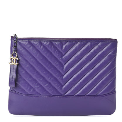 Chanel Aged Calfskin Chevron Quilted Gabrielle Cosmetic Case Purple 1 of 7