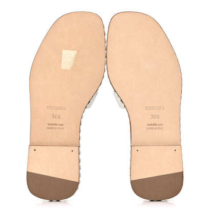 Hermes Box Calfskin Braided Oran Sandals 36.5 White 5 of 10