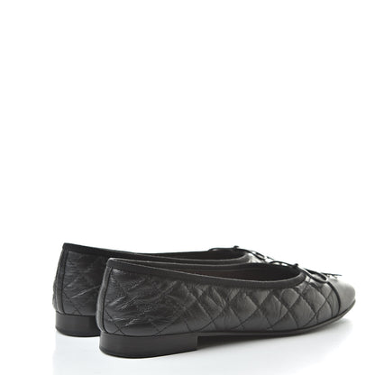 Chanel Aged Calfskin Quilted Cap Toe Ballerina Flats 37.5 Black 4 of 15