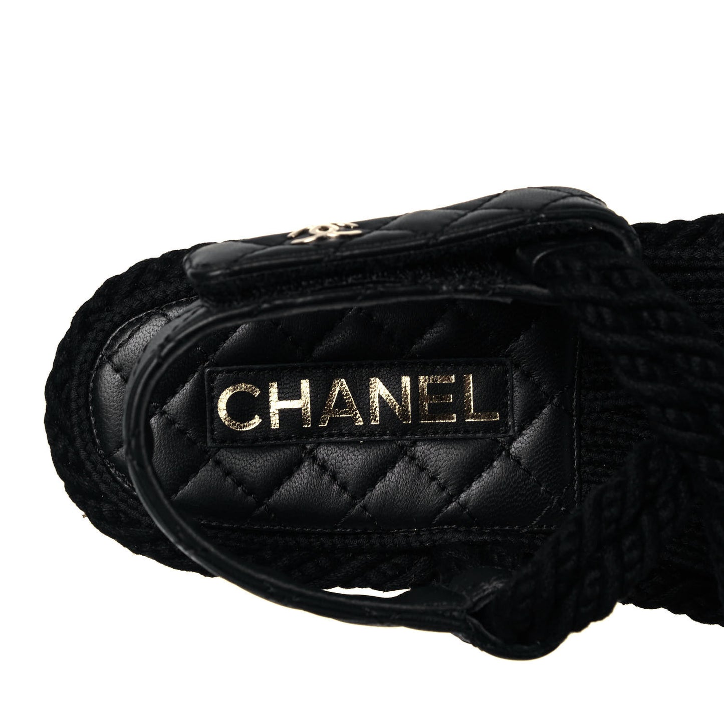 Cord Lambskin Quilted Logo Sandals 39 Black