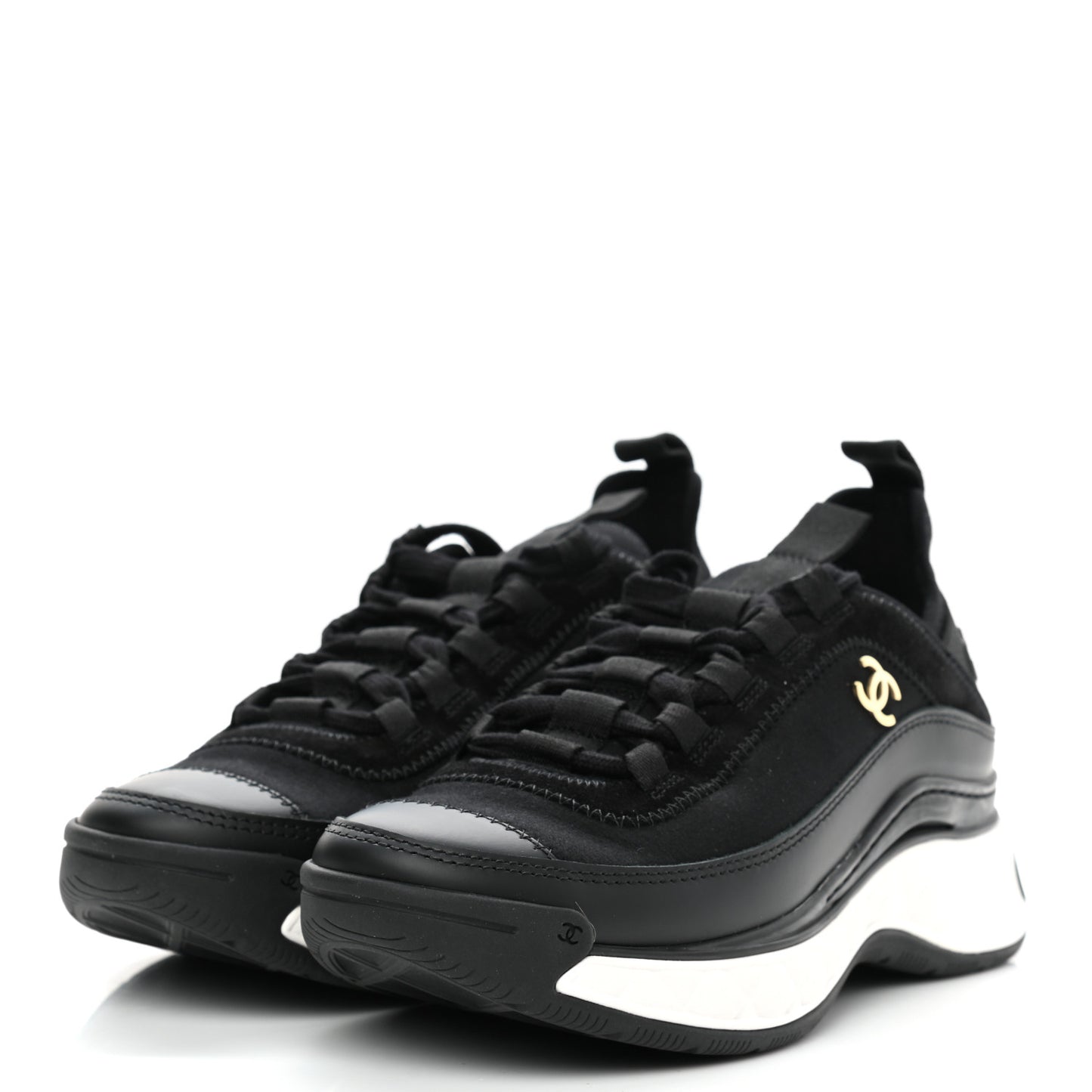 Velvet Calfskin Mixed Fibers CC Sneakers 35 Black