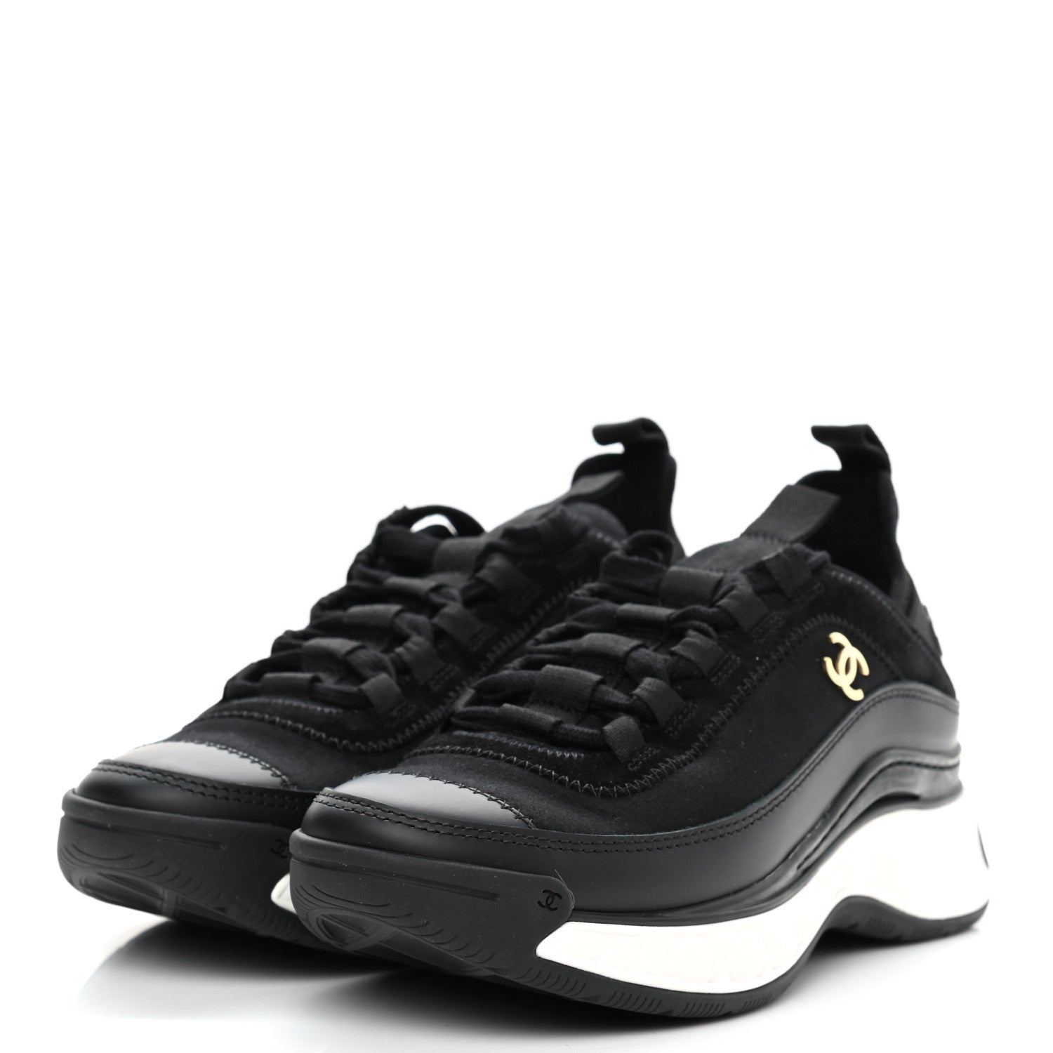 Chanel Velvet Calfskin Mixed Fibers CC Sneakers 35 Black 3 of 9