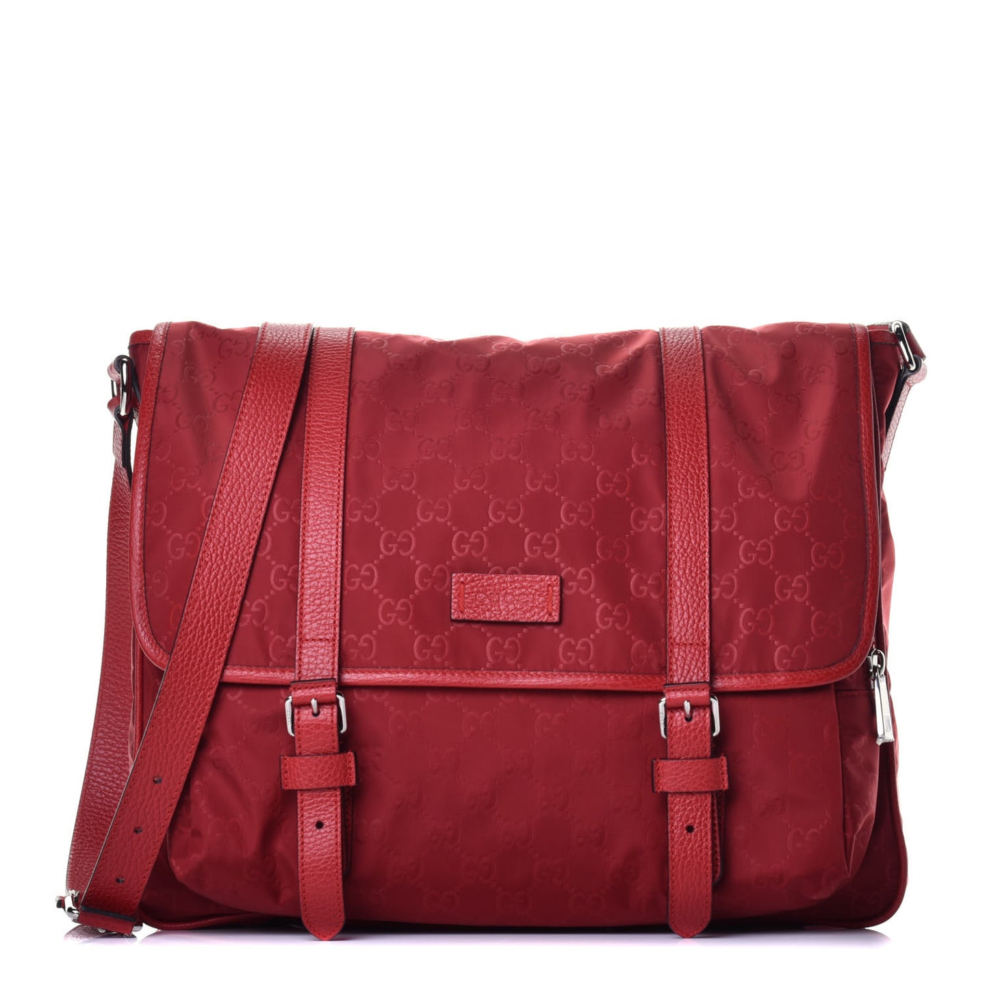Nylon Monogram Double Buckle Flap Messenger Bag Vibrant Red