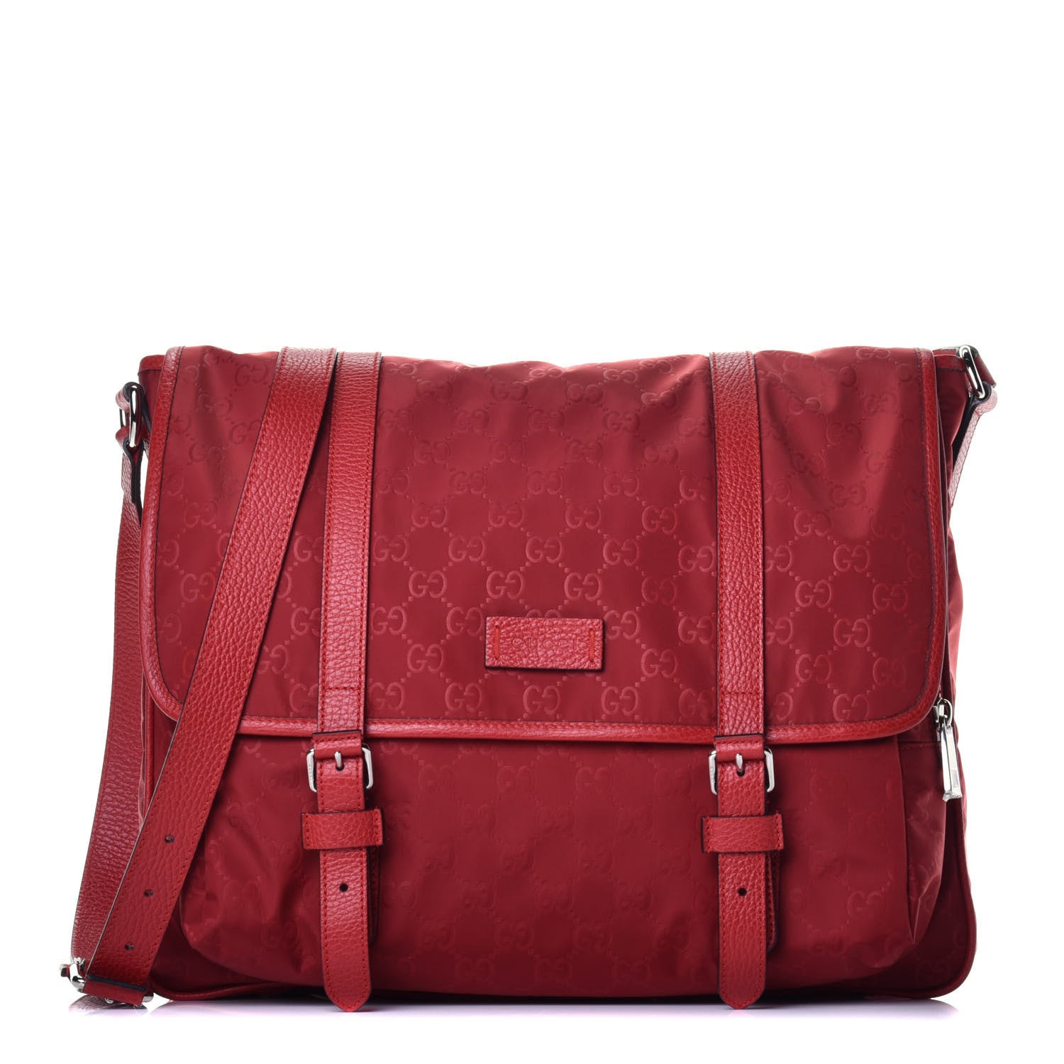 Gucci Nylon Monogram Double Buckle Flap Messenger Bag Vibrant Red 1 of 8