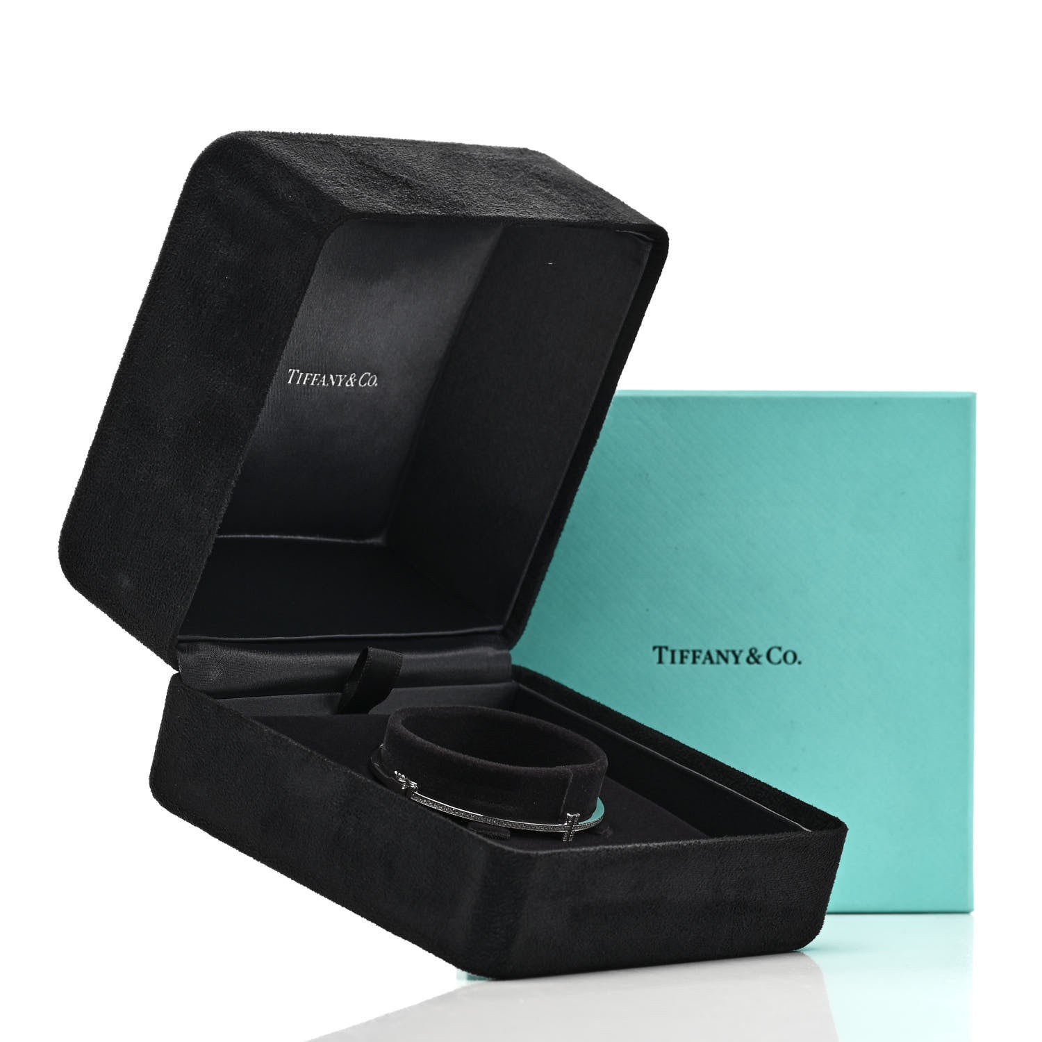 Tiffany 18K White Gold Diamond T Hinged Wire Bangle Bracelet 5 of 5