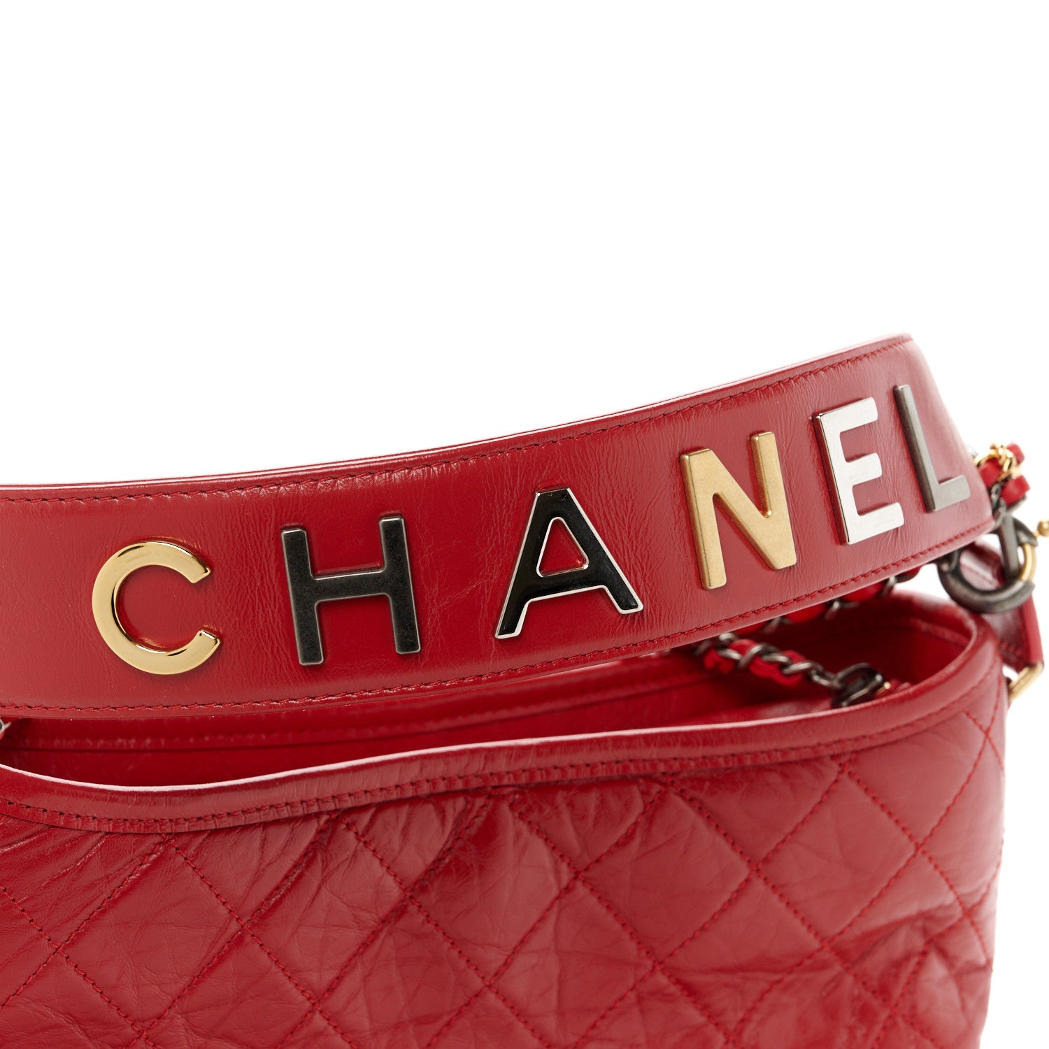 Chanel Aged Calfskin Quilted Medium Gabrielle Logo Hobo Red 11 of 11
