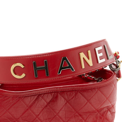 Chanel Aged Calfskin Quilted Medium Gabrielle Logo Hobo Red 11 of 11