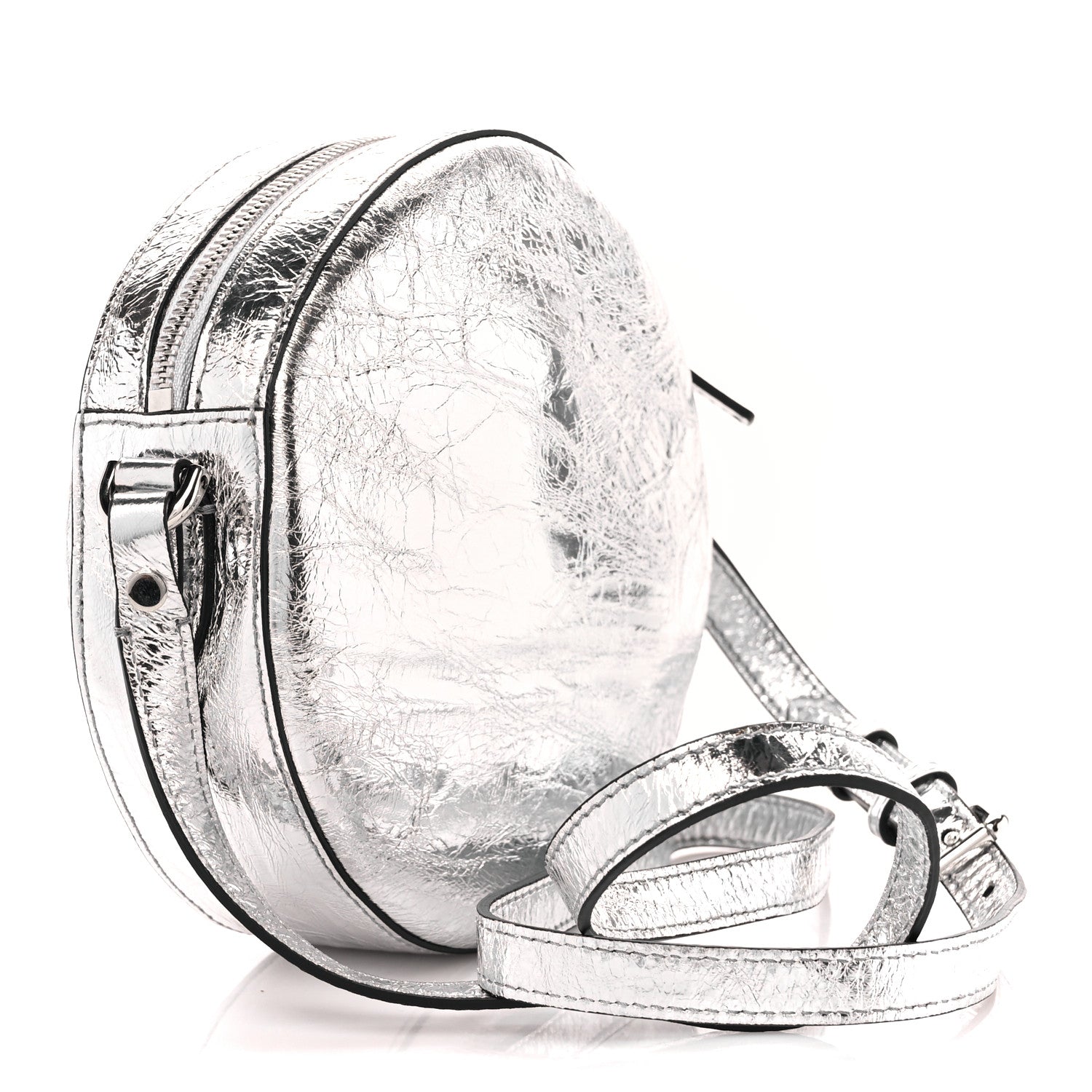 Versace Metallic Crackled Lambskin La Medusa Disco Round Crossbody Silver 3 of 11