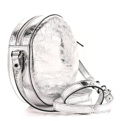 Versace Metallic Crackled Lambskin La Medusa Disco Round Crossbody Silver 3 of 11