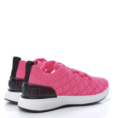 Chanel Mixed Fibers Quilted Womens CC Sneakers 37 Bright Pink 4 of 7