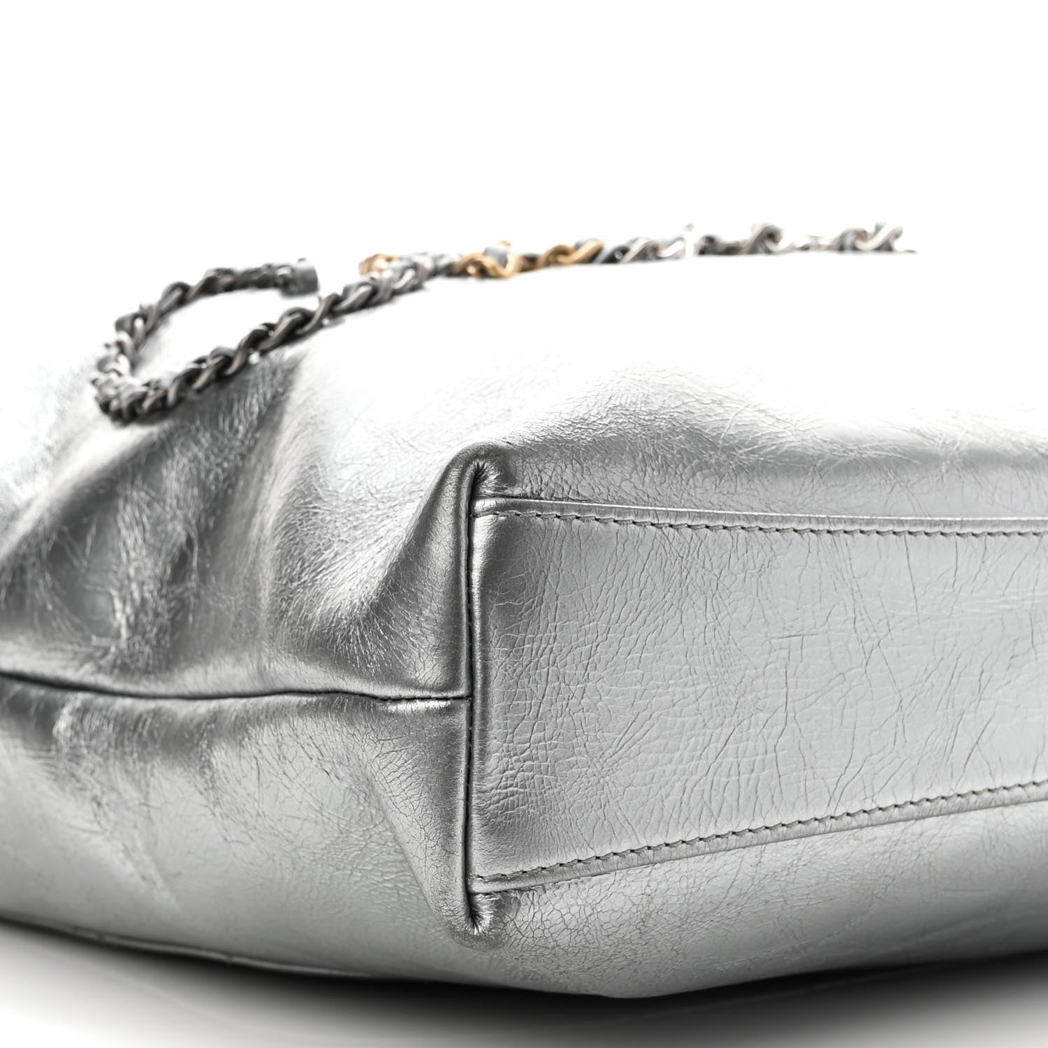 Chanel Metallic Crumpled Calfskin Chain 20s Signe Tote Silver 9 of 10
