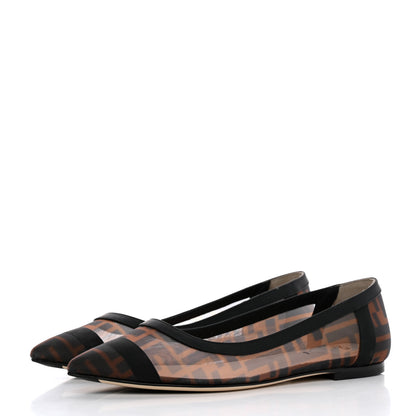Fendi Mesh FF Skimmer Ballerina Flats 37 Tobacco Moro Black 3 of 9