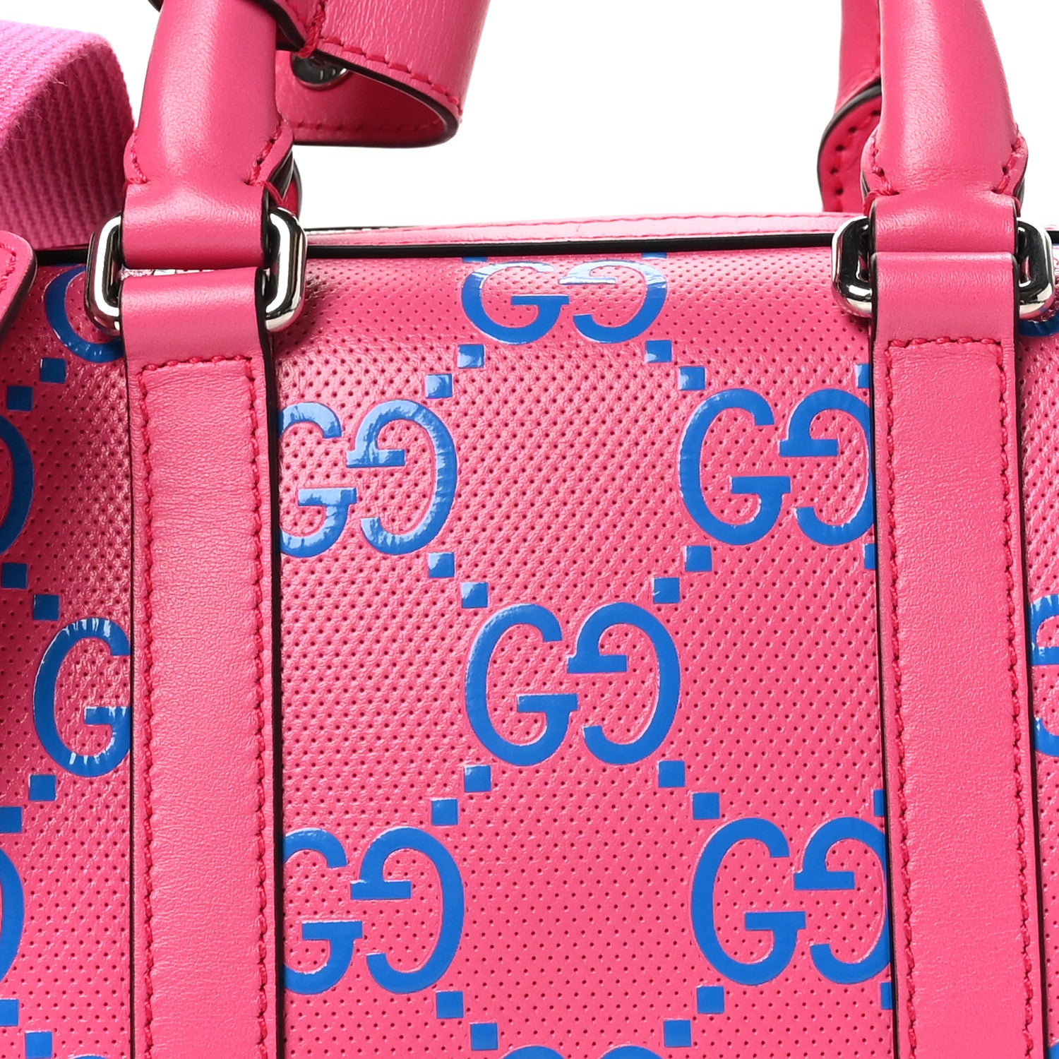 Gucci Calfskin GG Tennis Bi-Color Embossed Mini Duffle Bag Modern Fucsia Modern Blue 8 of 10