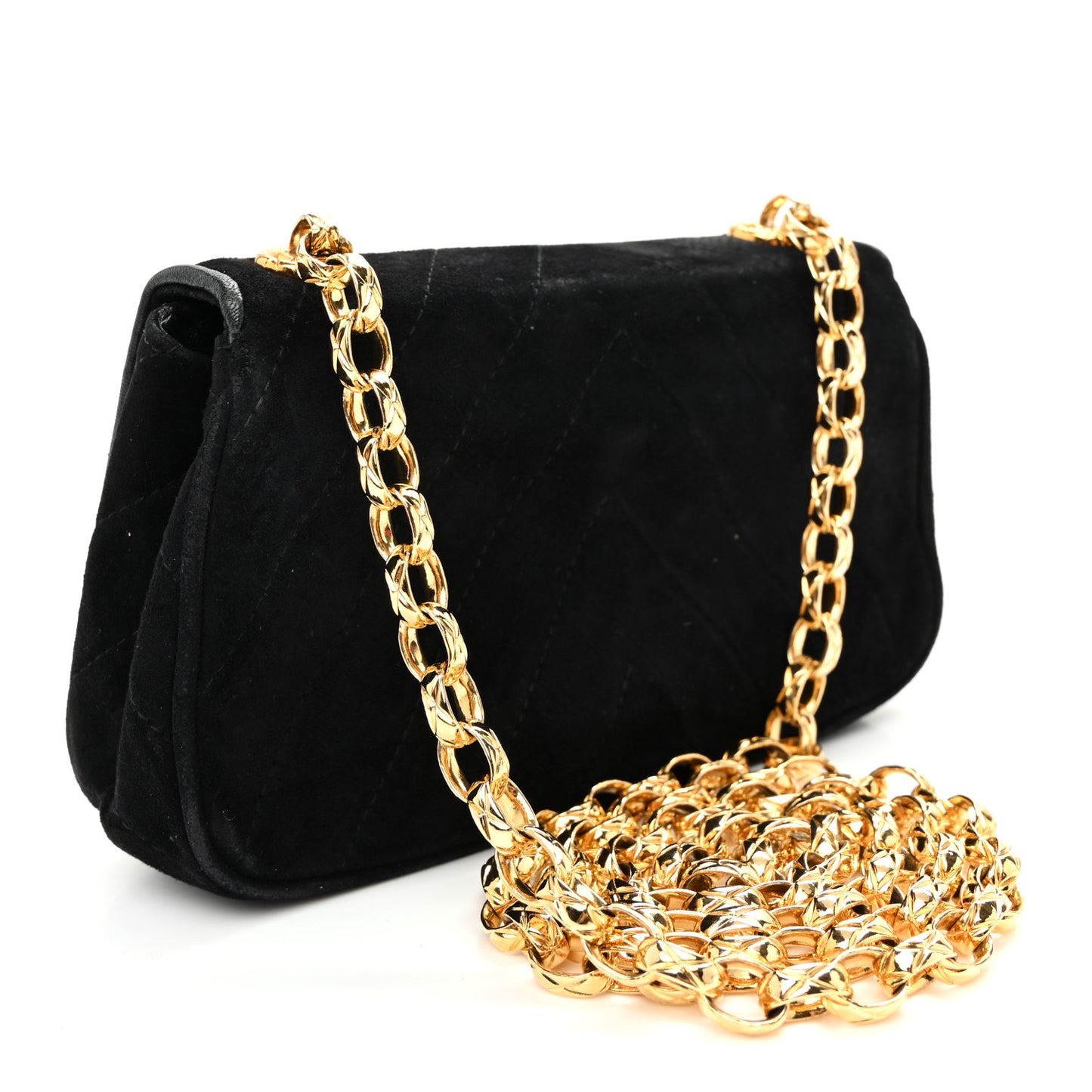 Suede Chevron Gripoix Quilted Flap Black
