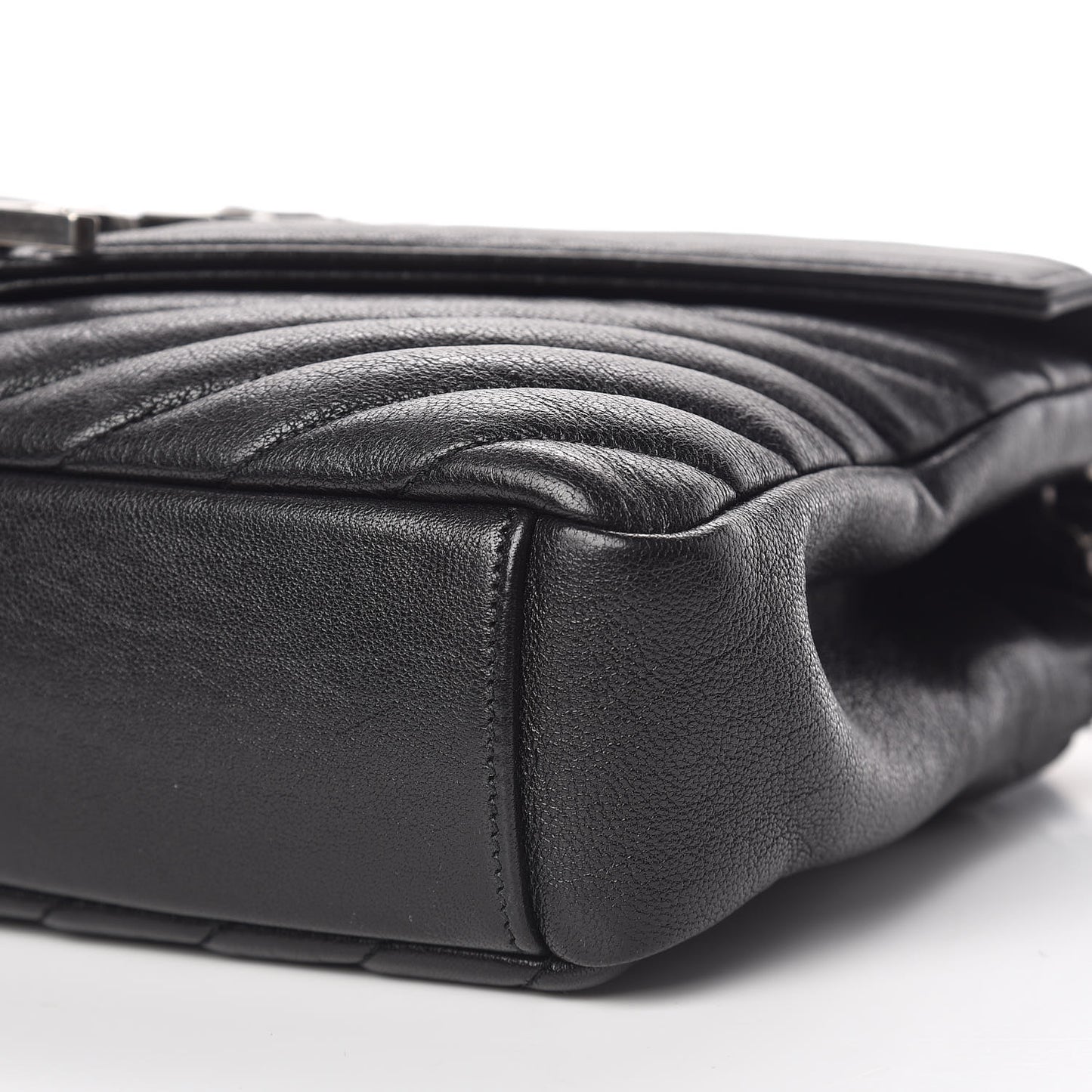 Sheepskin Matelasse Chevron Monogram Medium College Bag Black