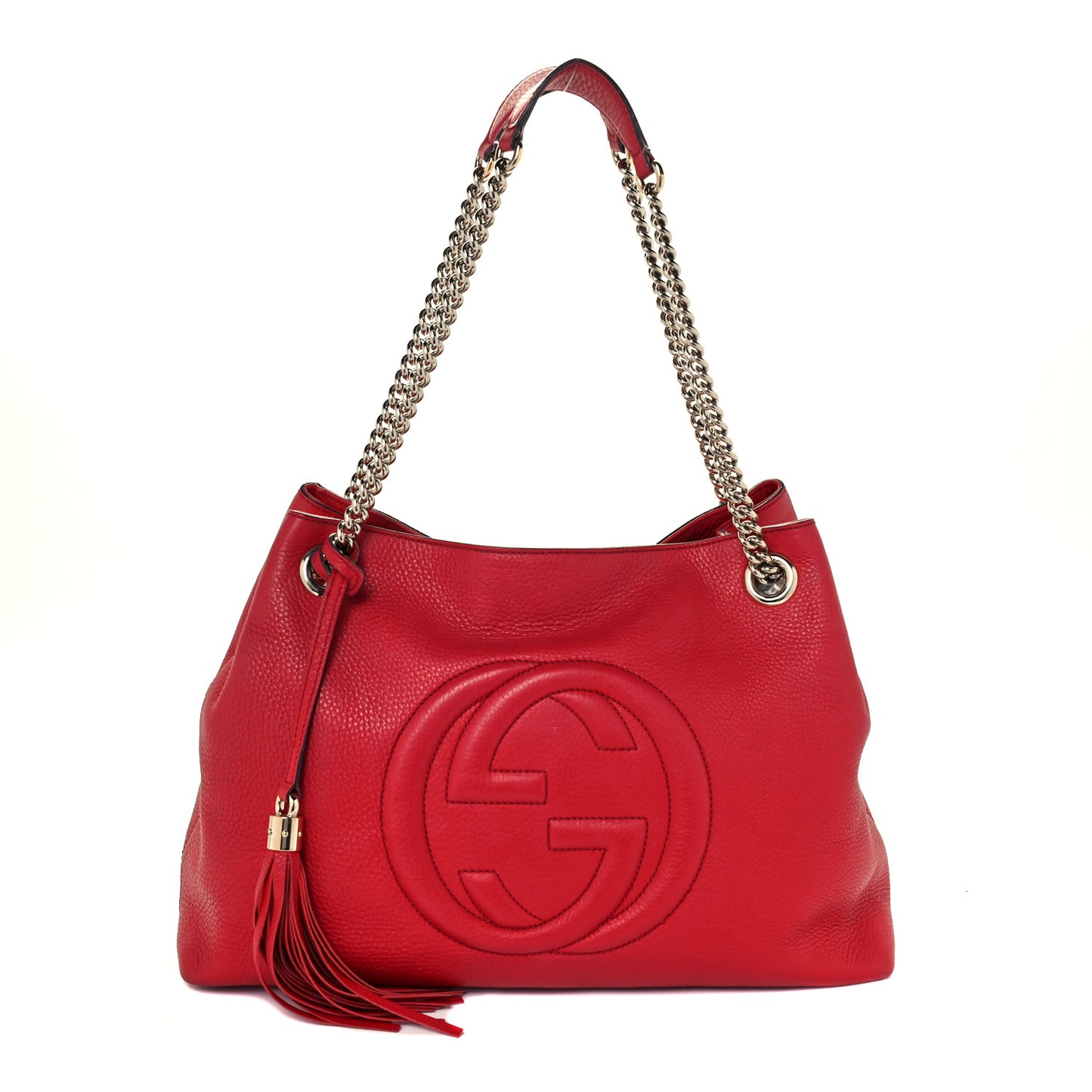 Pebbled Calfskin Medium Soho Chain Shoulder Bag Tabasco Red