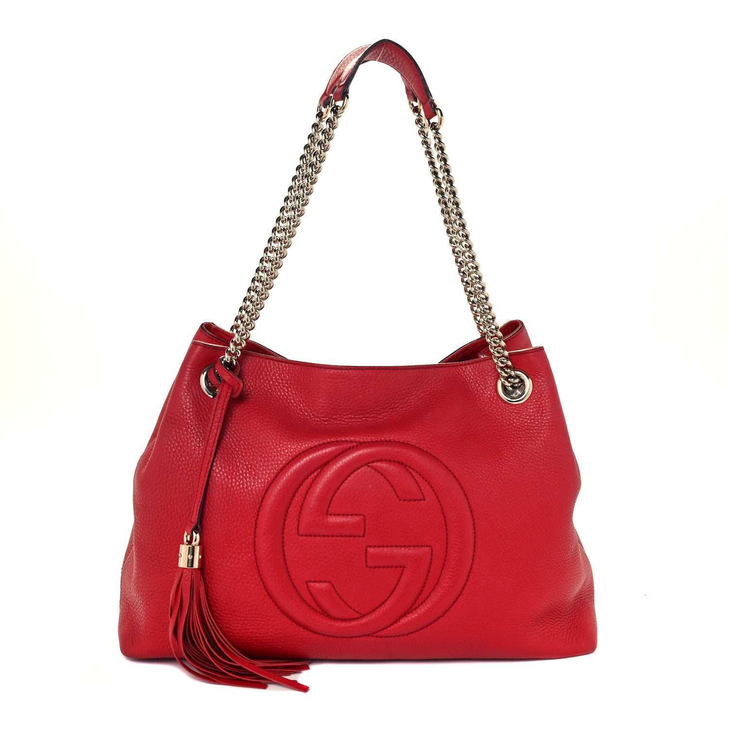 Gucci Pebbled Calfskin Medium Soho Chain Shoulder Bag Tabasco Red 1 of 11