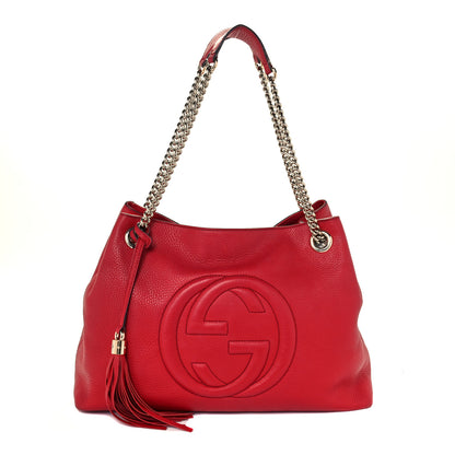 Gucci Pebbled Calfskin Medium Soho Chain Shoulder Bag Tabasco Red 1 of 11